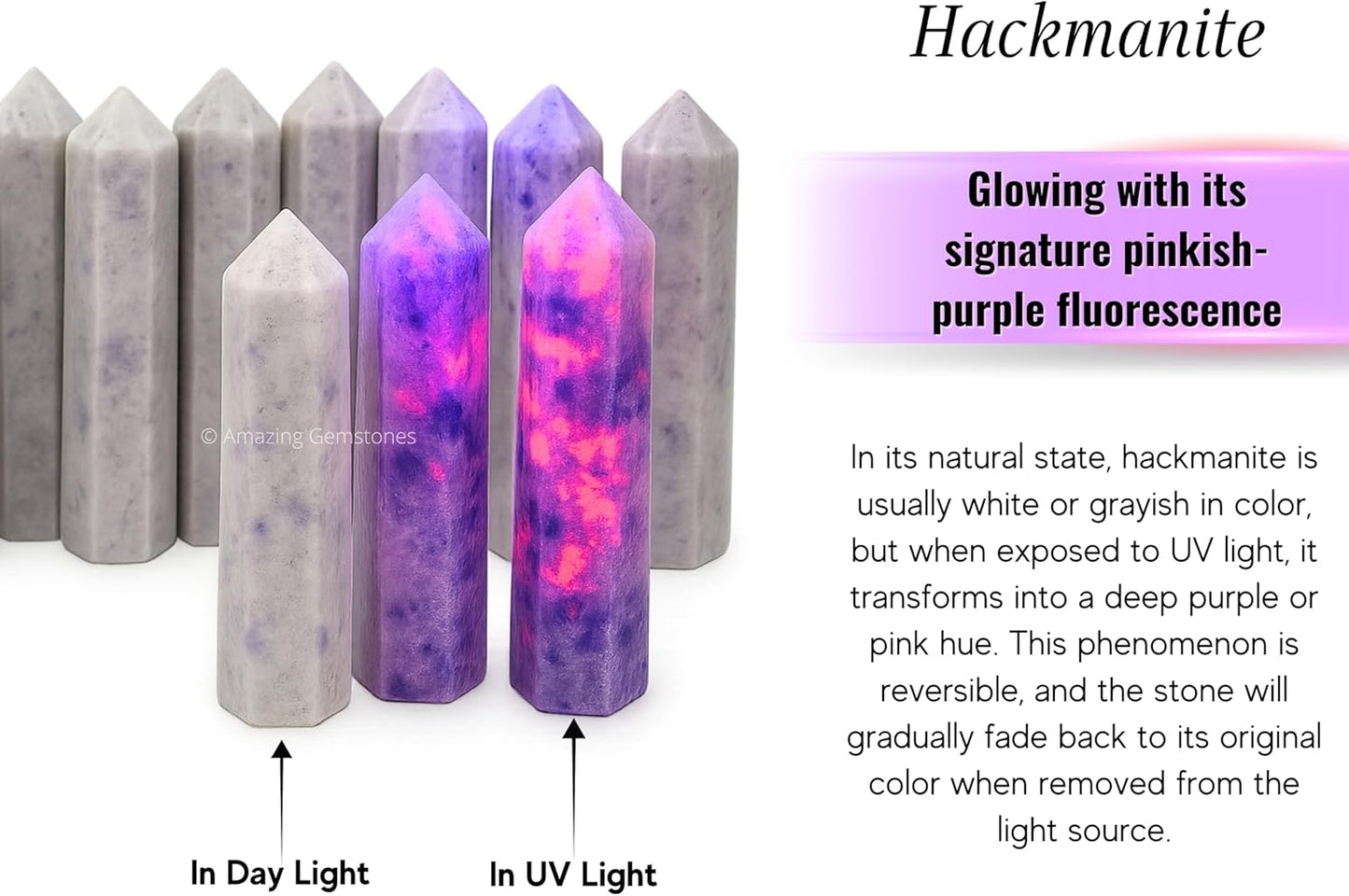 Amazing Gemstone Hackmanite Fluorescent Sodalite Crystal Towers - Natural Healing Crystal Point Obelisk for Reiki Healing and Crystal Grid (2 Inch to 3 Inch)