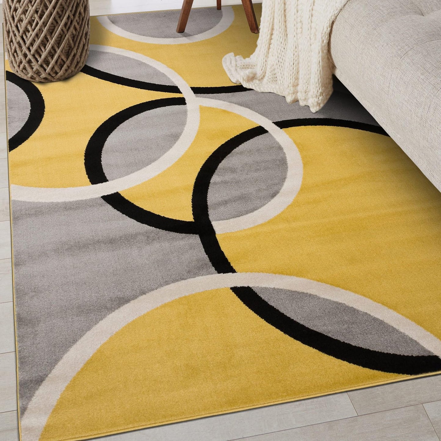 Rugshop Contemporary Abstract Circles Easy Maintenance for Home Office,Living Room,Bedroom,Kitchen Soft Area Rug 3'3" x 5' Yellow