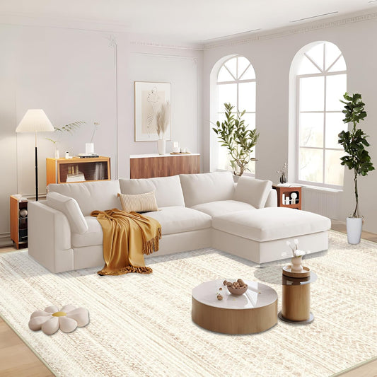 Large Living Room Area Rug 9x12, Machine Washable Vintage Boho Moroccan Rugs Geometric Neutral Rug Non-Shedding Low Pile Distressed Farmhouse Carpet for Bedroom Dining Table Office(9'x12',Ivory Beige)