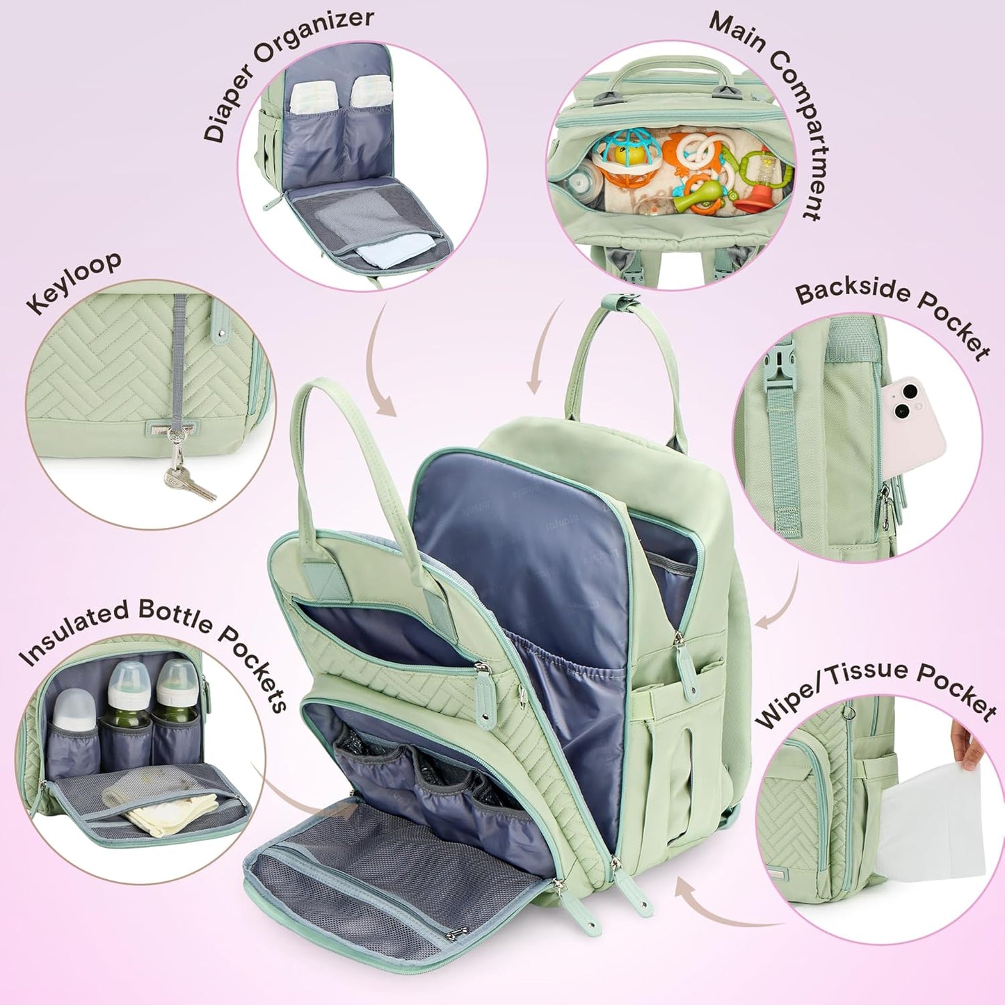 iniuniu Diaper Bag Backpack, 4 in 1 kit Large Unisex Baby Bags for Boys Girls, Waterproof Travel Back Pack with Diaper Pouch