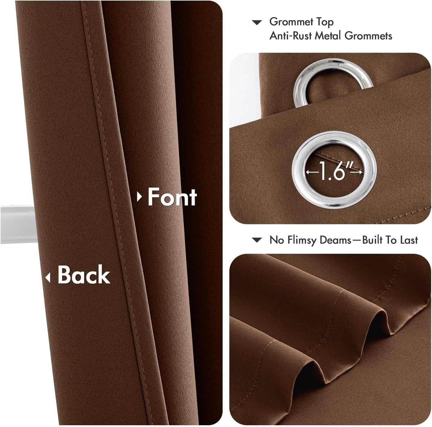 MIULEE Blackout Curtains for Bedroom Living Room 84 Inches Long 2 Panels, Thermal Insulated Room Darkening Drapes Solid Grommet Noise Reduction Light Blocking Window Treatments 40x84 Inch Mocha Brown