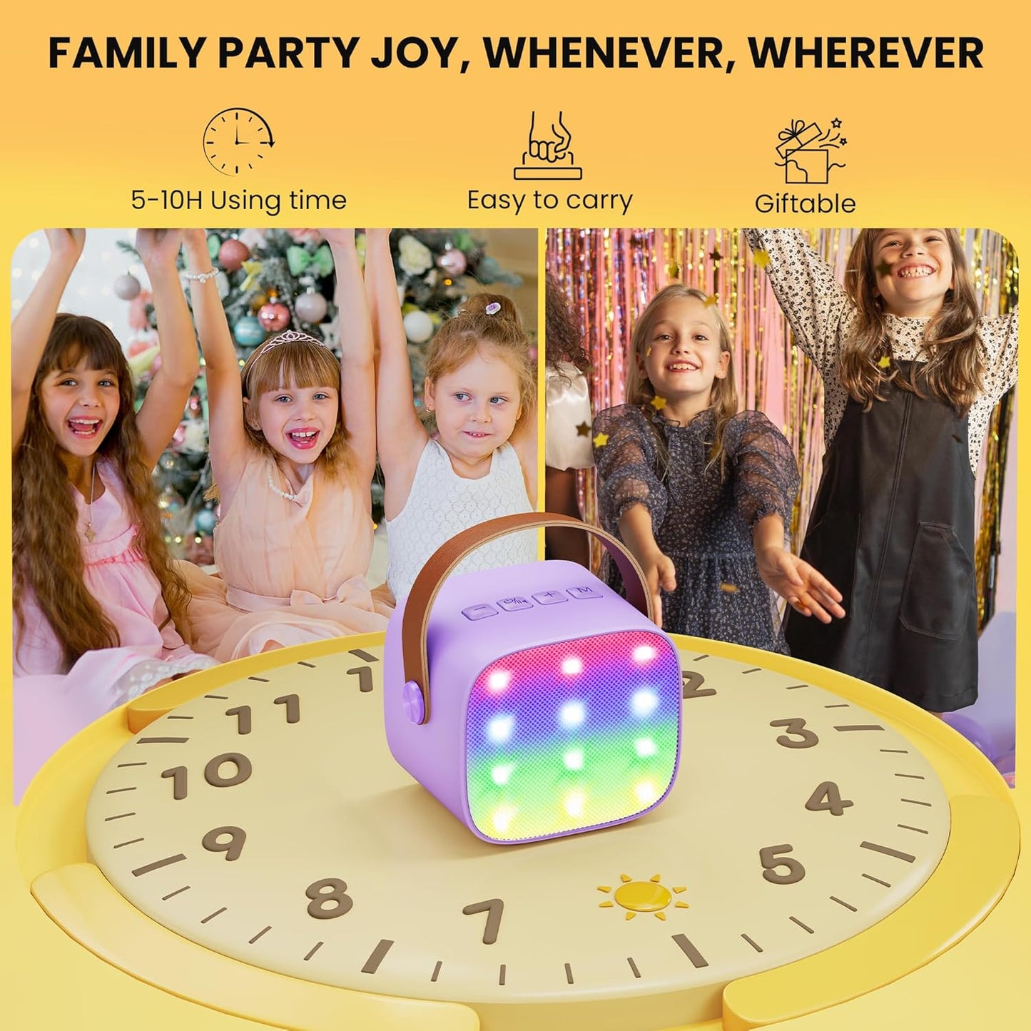 YLL Mini Karaoke Machine for Kids Adults: Portable Loud Speaker with 3 Wireless Microphones -Most Popular Birthday Party Gifts for Girls Boys 3, 4, 5, 6, 7, 8, 9, 10,11+ Year Old Toys (Purple-3 Mics)