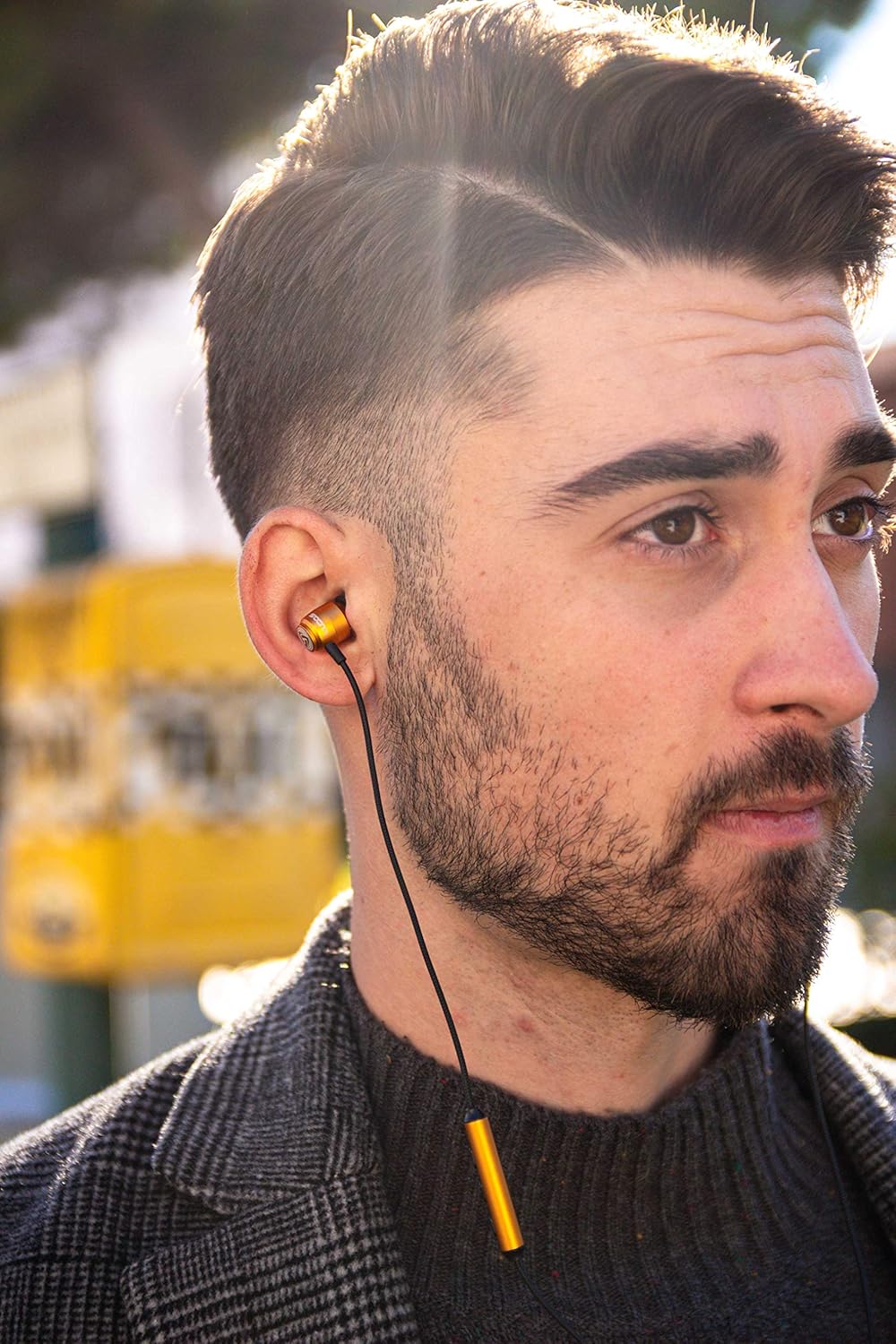 LUDOS Clamor Wired Earbuds in-Ear Headphones, 5 Years Warranty, Earphones with Microphone, Noise Isolating Ear Buds, Memory Foam for iPhone, Samsung, School Students, Kids, Women, Small Ears - Gold