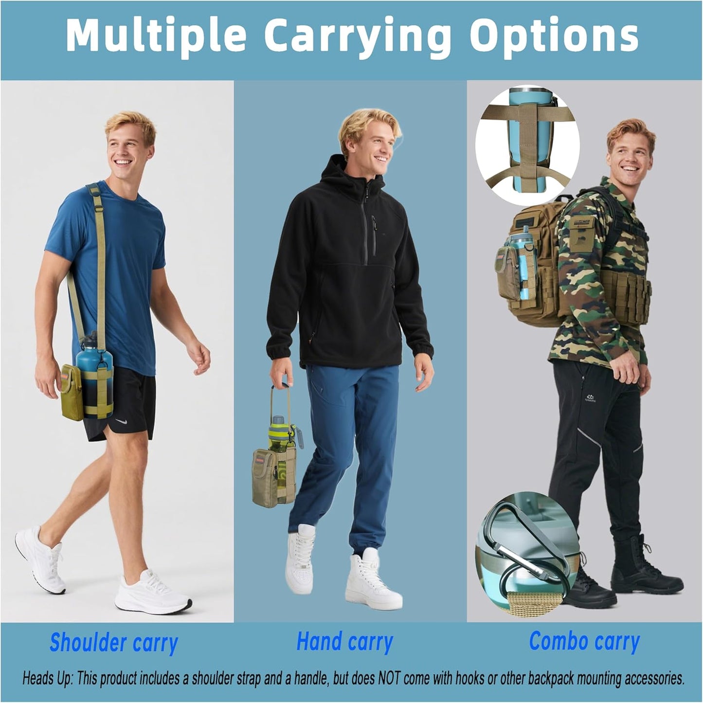 Water Bottle Holder with Strap, Shoulder & Hand Bottle Holder with Phone Pocket – Fits 32-64 oz Sports Bottles & 20-40 oz Insulated Bottles – Durable Sling Bag for Walking, Hiking, Gym