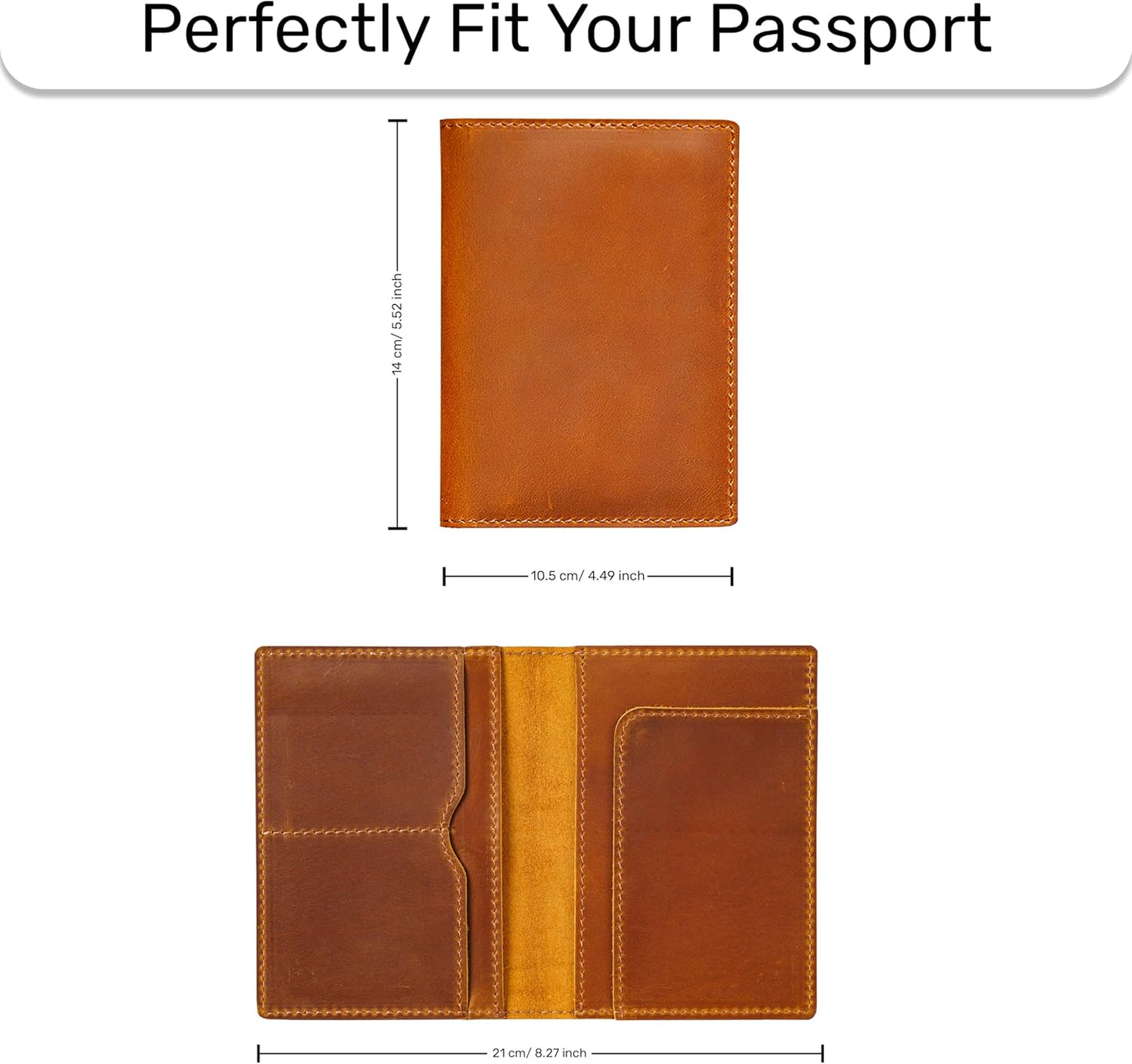 HIFA Leather Passport Holder, Handmade Passport Cover with Card and Ticket Slot - Genuine Leather, Elegant Design, Easy Access - Passport Case, Passport Wallet, Passport Holder