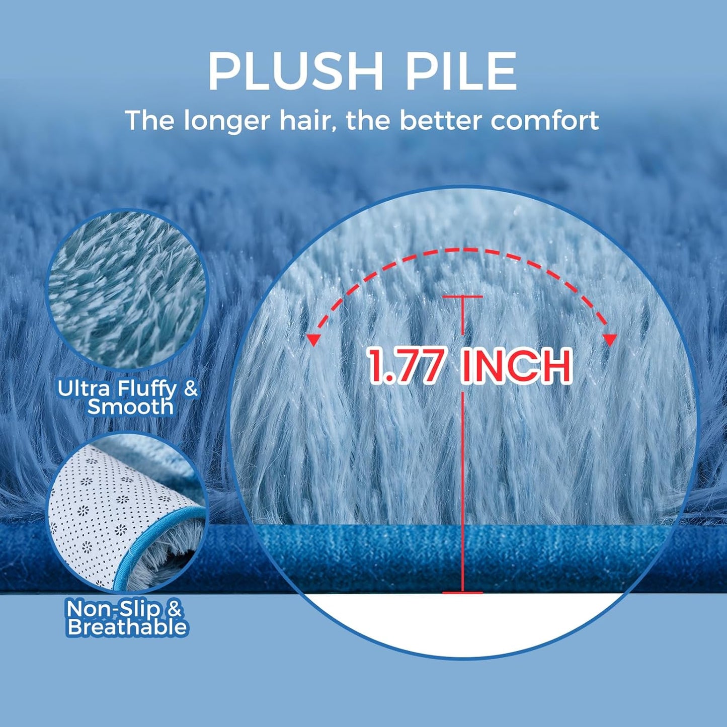 Ultra Soft Rug for Living Room, 6X9 Fluffy Shag Area Rug for Bedroom, Modern Shaggy Carpets Fuzzy Rug for Teens Dorm Nursery Home Decor Aesthetic, Upgrade Anti-Skid Durable, Tie-Dyed Blue Grey