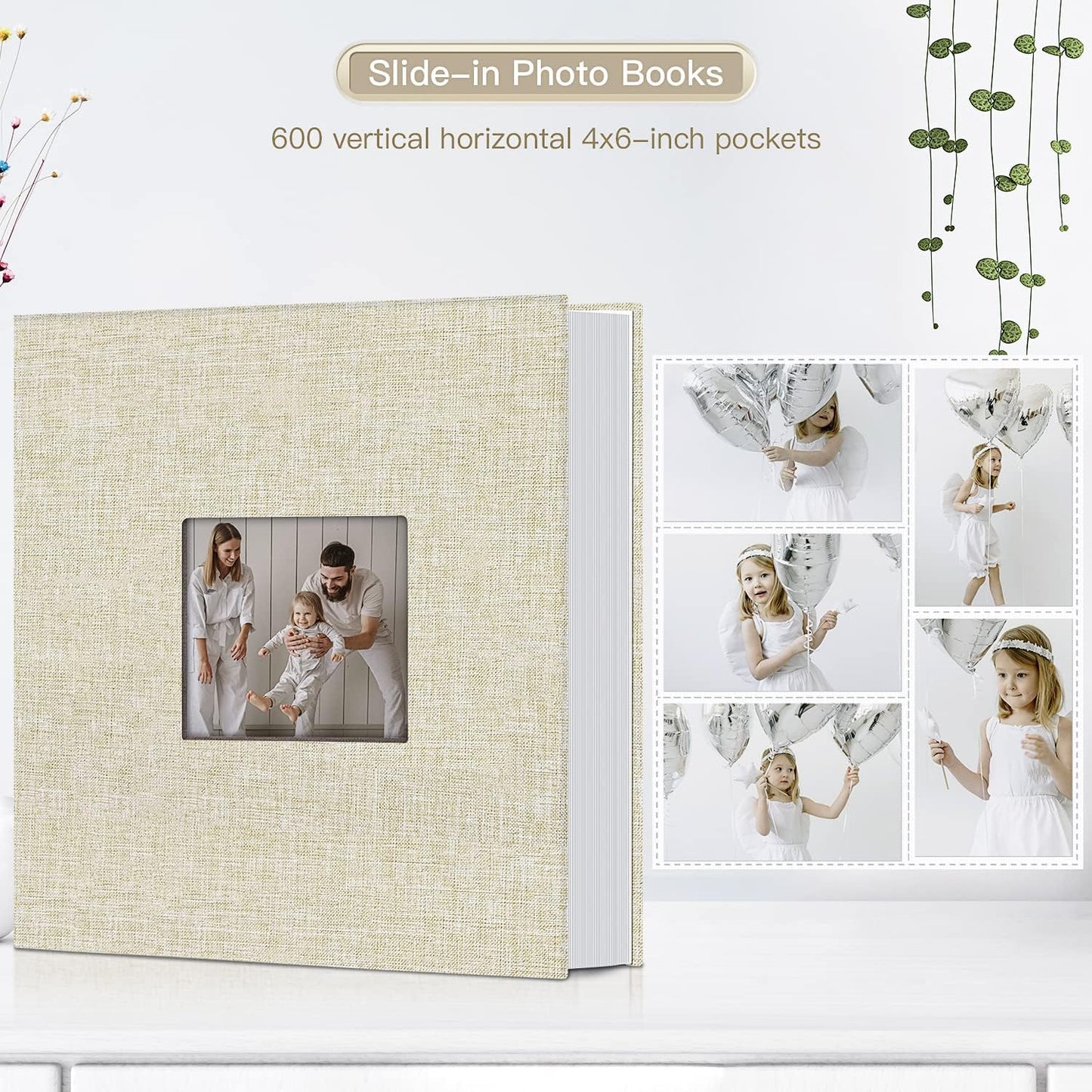 popotop Photo Album 4x6-600 Photos Photo Books with 600 Horizontal and Vertical Pockets,Linen Cover Albums for Family Wedding Anniversary Baby Vacation Pictures