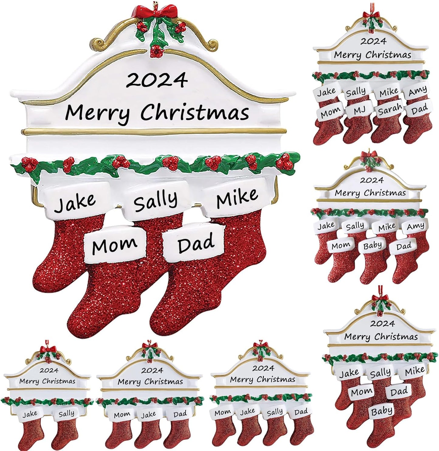 Personalized Christmas Ornaments 2025 Family of 2/3/4/5/6/7/8 Custom Christmas Stocking Ornament with Names Customized Ornaments for Xmas Tree,Family of 5