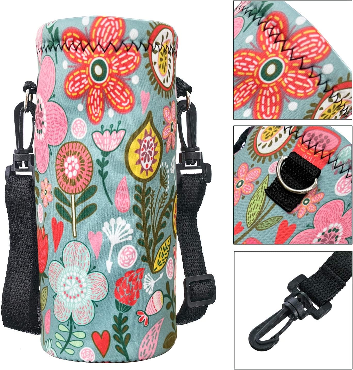 Neoprene Water Bottle Carrier Bag with Adjustable Shoulder Strap for Men Women Walking Hiking,Portable Insulated Holder Case for Stainless Steel/Glass/Plastic Bottles