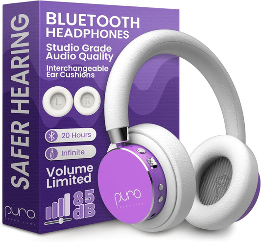 Puro Sound Labs BT2200 Plus Kids Bluetooth Headphones – Volume-Limiting 85dB, Studio-Grade Audio, Over-Ear & Comfy Design, 20-Hour Battery Life, Easy to Connect Wireless Headphones for Kids, Purple