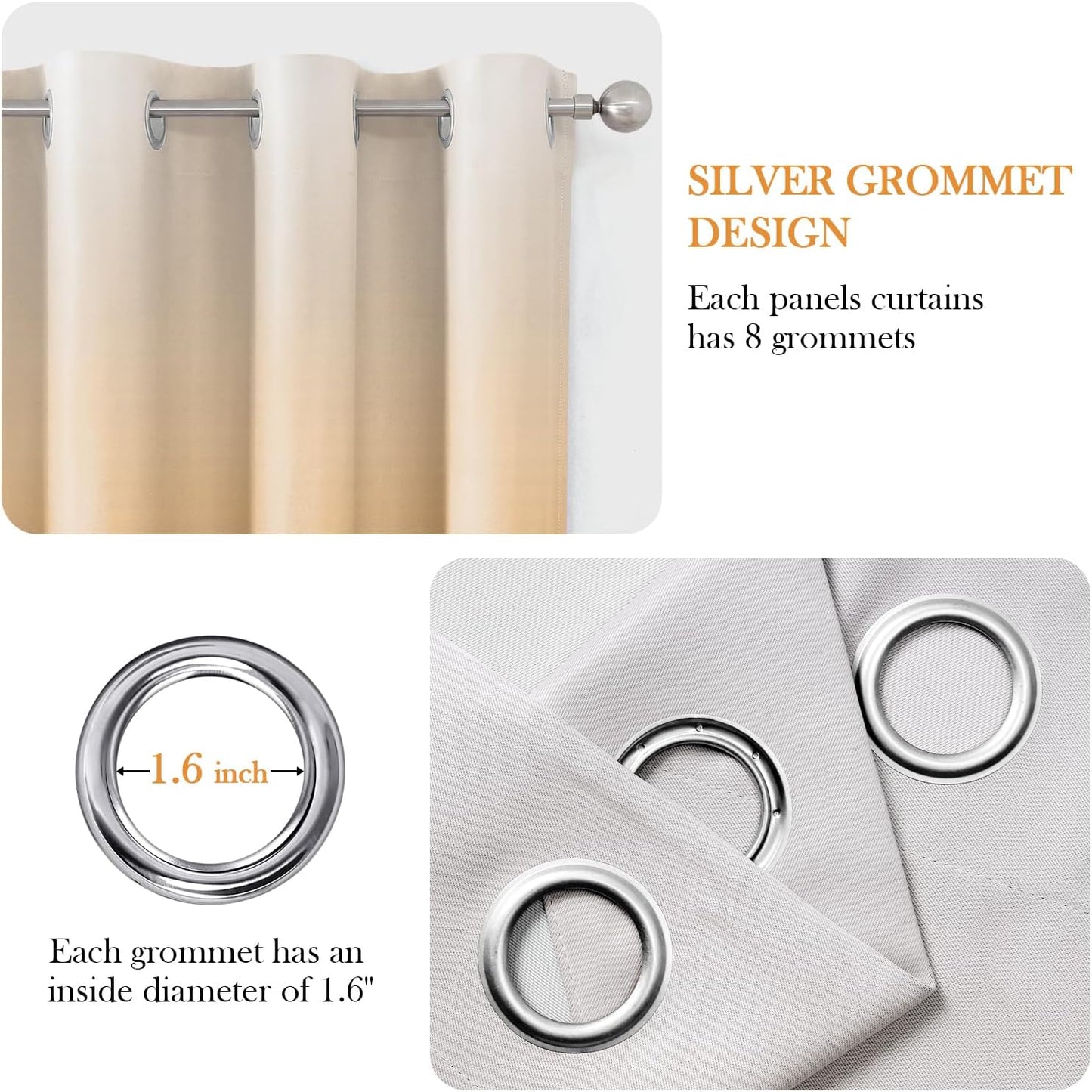 HOMEIDEAS Gold Ombre Blackout Curtains 52 X 84 Inch Length Gradient Room Darkening Thermal Insulated Energy Saving Grommet 2 Panels Window Drapes for Living Room, Bedroom