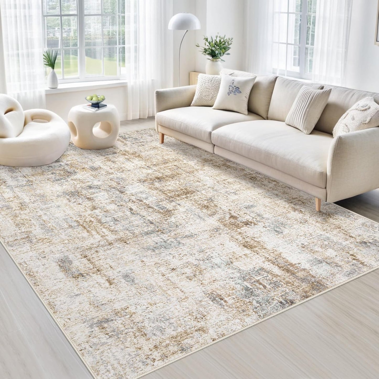 Area Rugs 5x7 Living Room: Washable Rug Modern Abstract Rugs Soft Non Slip Neutral Rug Stain Resistant Indoor Carpet for Bedroom Kitchen Dining Room Nursery Home Office Rugs(Blue Brown,5'x7')