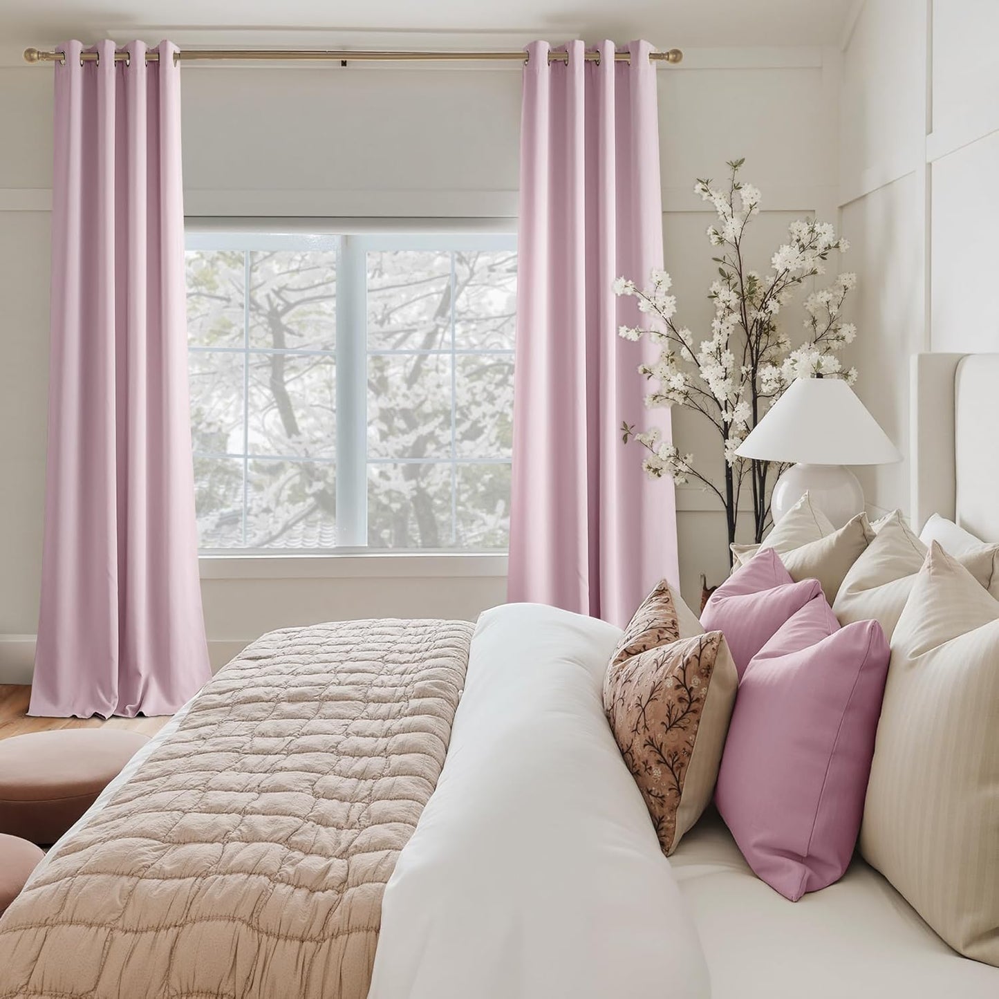 NICETOWN Pink Room Darkening Curtains for Bedroom 84 inches Long 2 Panels, Thermal Grommet Curtains for Living Room, Noise Reducing Privacy Window Treatment Shades for Nursery, Laundry Patio, W52