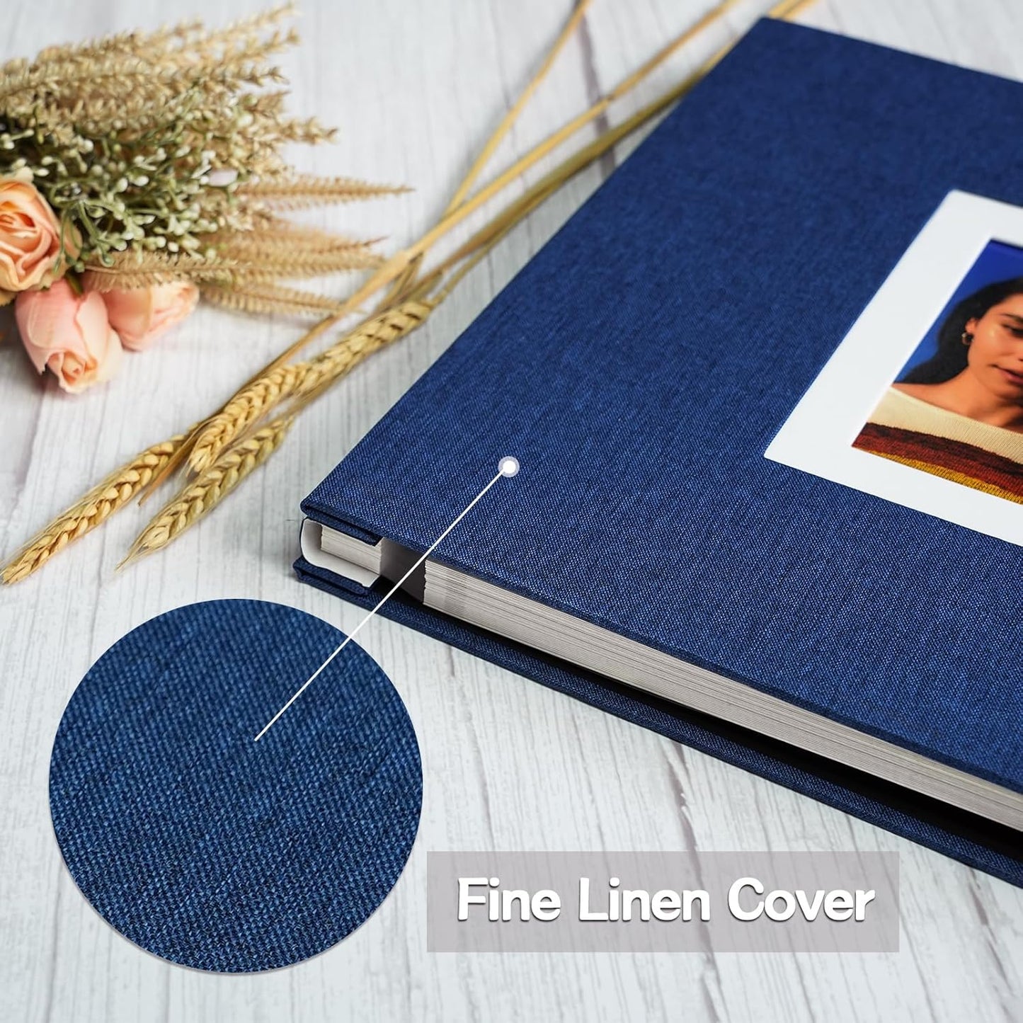 Vienrose Photo Album Self Adhesive for 2x3 4x6 5x7 8x10 Pictures DIY Scrapbook 40 Blank Pages Linen Cover Memory Book for Wedding, Baby Growth, Travel, Blue