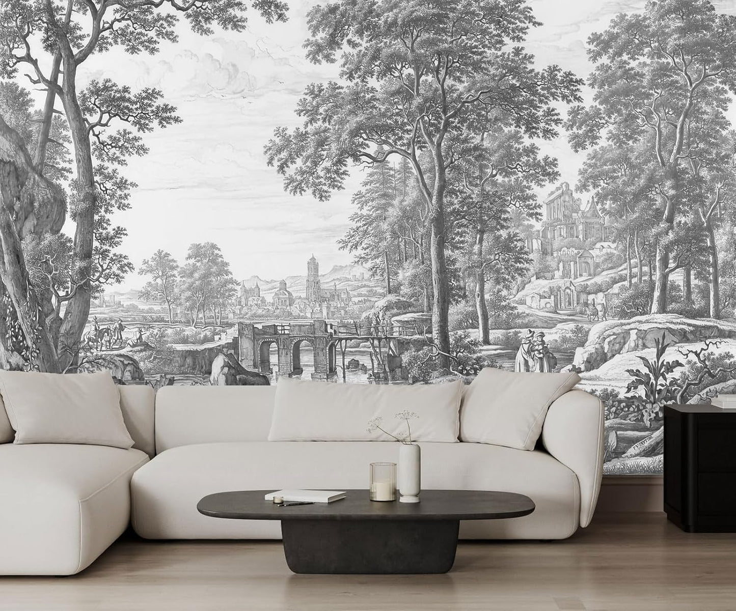 Vintage Forest Wallpaper Gray Trees Woodland Wall Mural Large Nature Landscapes Wall Decor for Living Room Bedroom Dining Room Office(Not Self-Adhesive)