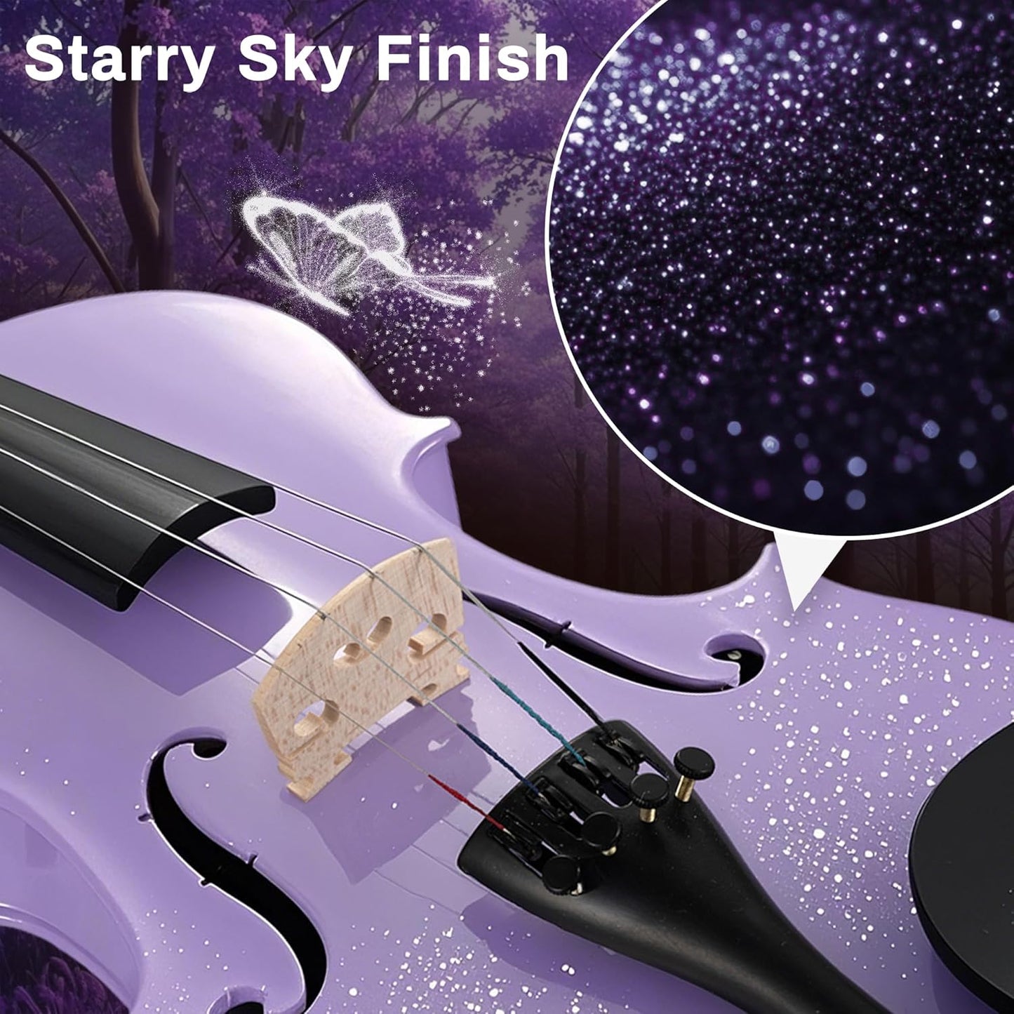 Poseidon Acoustic Violin for Beginner, Full Size Violin Set for Students with Hard Case, Extra 4/4 Strings Set, Violin Bow, Horse Bridge, Violin Rosin, Shoulder Rest, Clip-on Tuner, Manual - Purple
