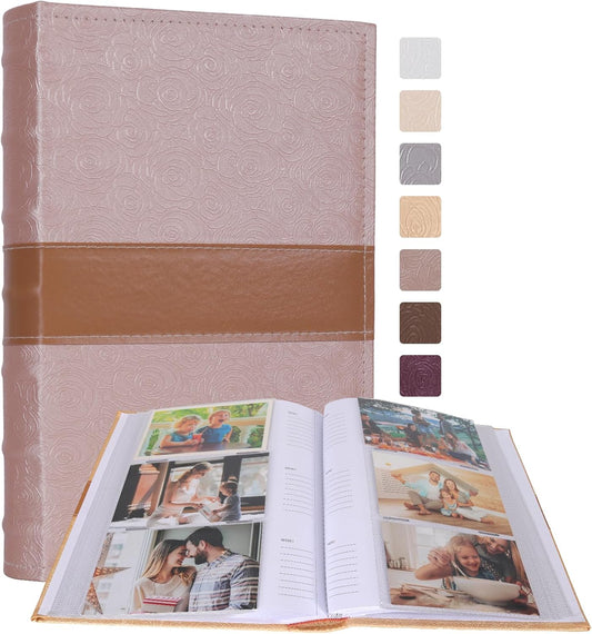 RECUTMS Photo Album with Writing Space 4x6 300 Pockets Photo Book,Leather Cover Picture Album with Memo Areas for Wedding Anniversary Family Baby Couple Valentines Graduation Travel (Light Coffee)