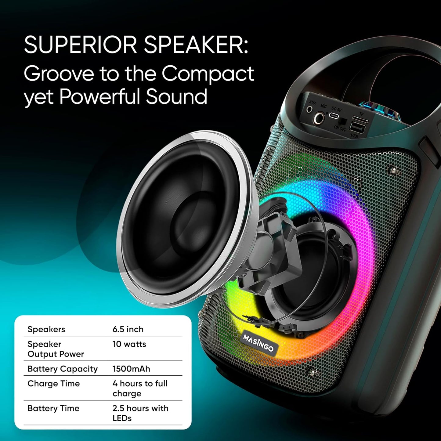 MASINGO Karaoke Machine for Kids and Adults with 2 Wireless Bluetooth Microphones, PA Portable Speaker with Colorful LED Lights, Supports TF Card/USB, AUX/MIC in, TWS for Home Party, Burletta C10 V2