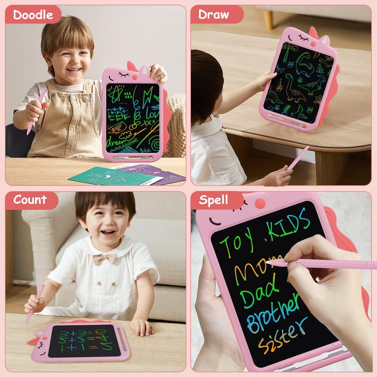 LCD Writing Tablet for Kids, 10 Inch Colorful Drawing Board, Learning Educational Toddler Toys Gifts for Kids, Drawing Tablet Gift for Boys Girls 3 4 5 6 7 8 Years Old (Pink-Unicorn)