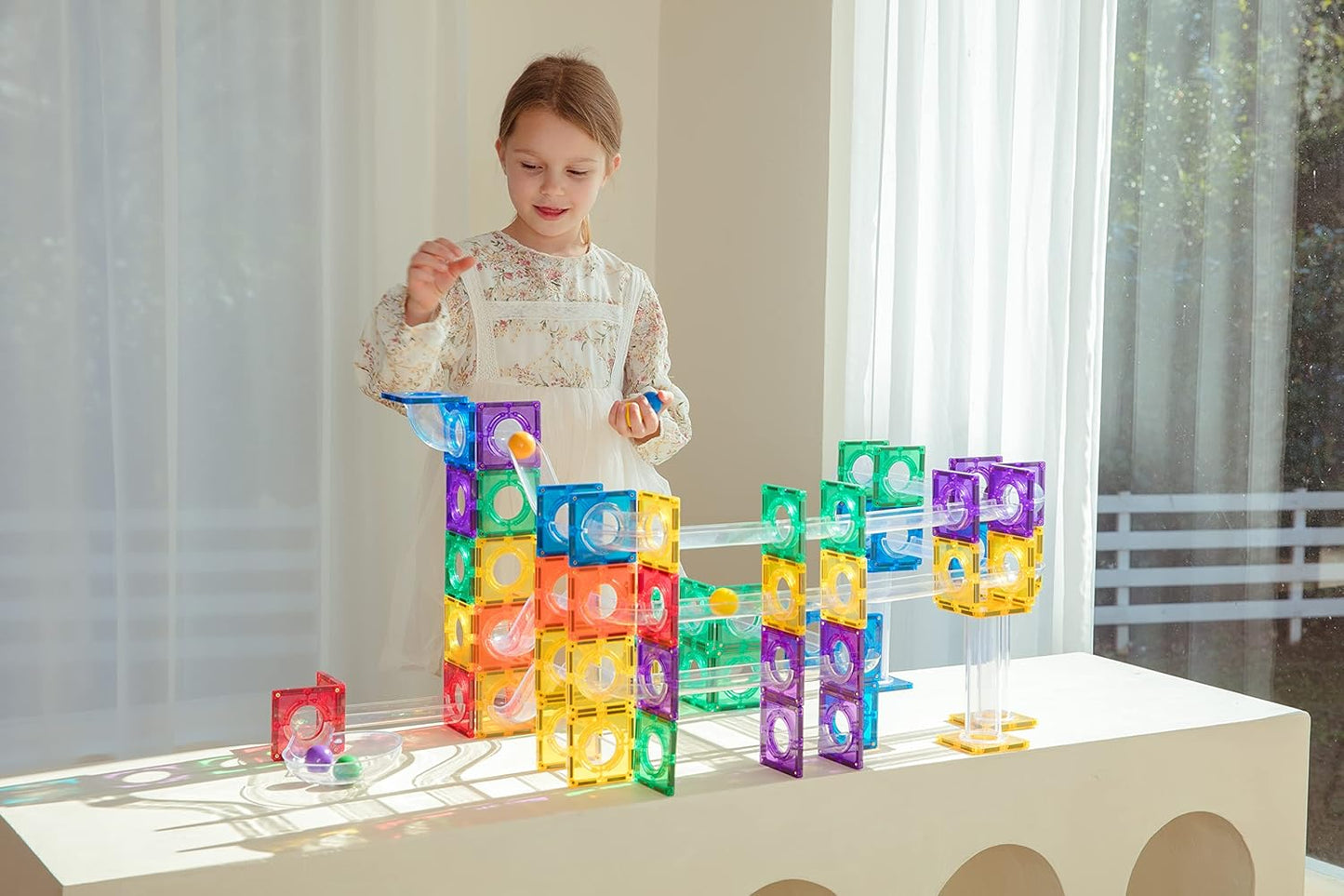 120PCS Premium MagneticTiles Marble Run, MagnetTiles, STEM AUTHENTICATED, Magnetic Blocks, Magnetic Building Blocks, Magnets for Kids, MagneticTile Toy, Boys Girls Age 3 4 5 6 7 8