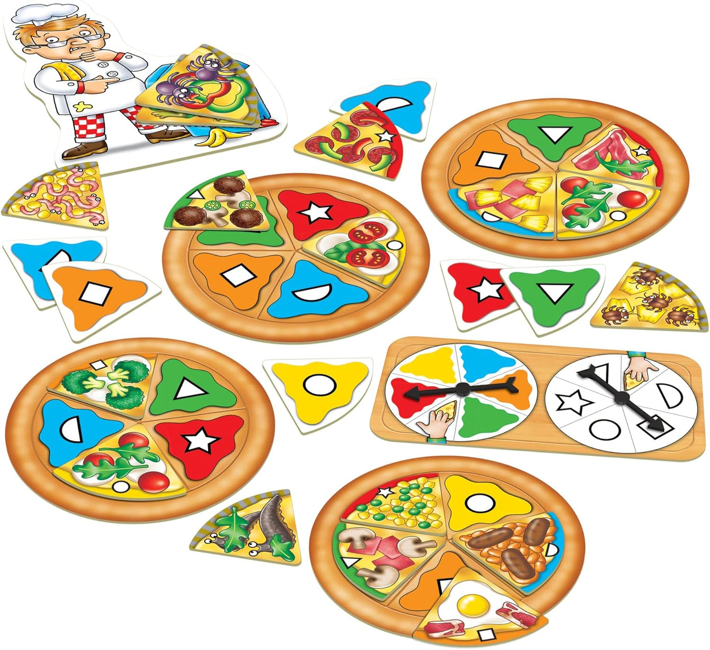 ORCHARD TOYS Moose Games, Pizza! Game. Match Colors and Shapes to Make a Perfect Pizza. for Ages 3-7 and 2-4 Players