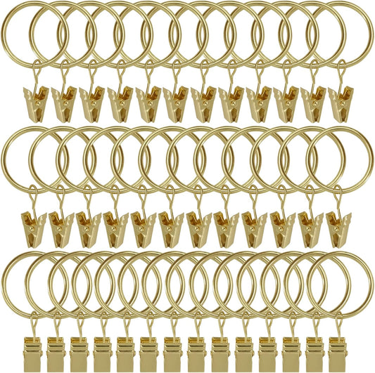 40 Pack Gold Curtain Rings with Clips, Curtain Hooks Hangers Clip Rings for Hanging Drapes Bows Hat, Drapery Rings 1.26 in I D, Fits up to 1 in Diameter Curtain Rod.