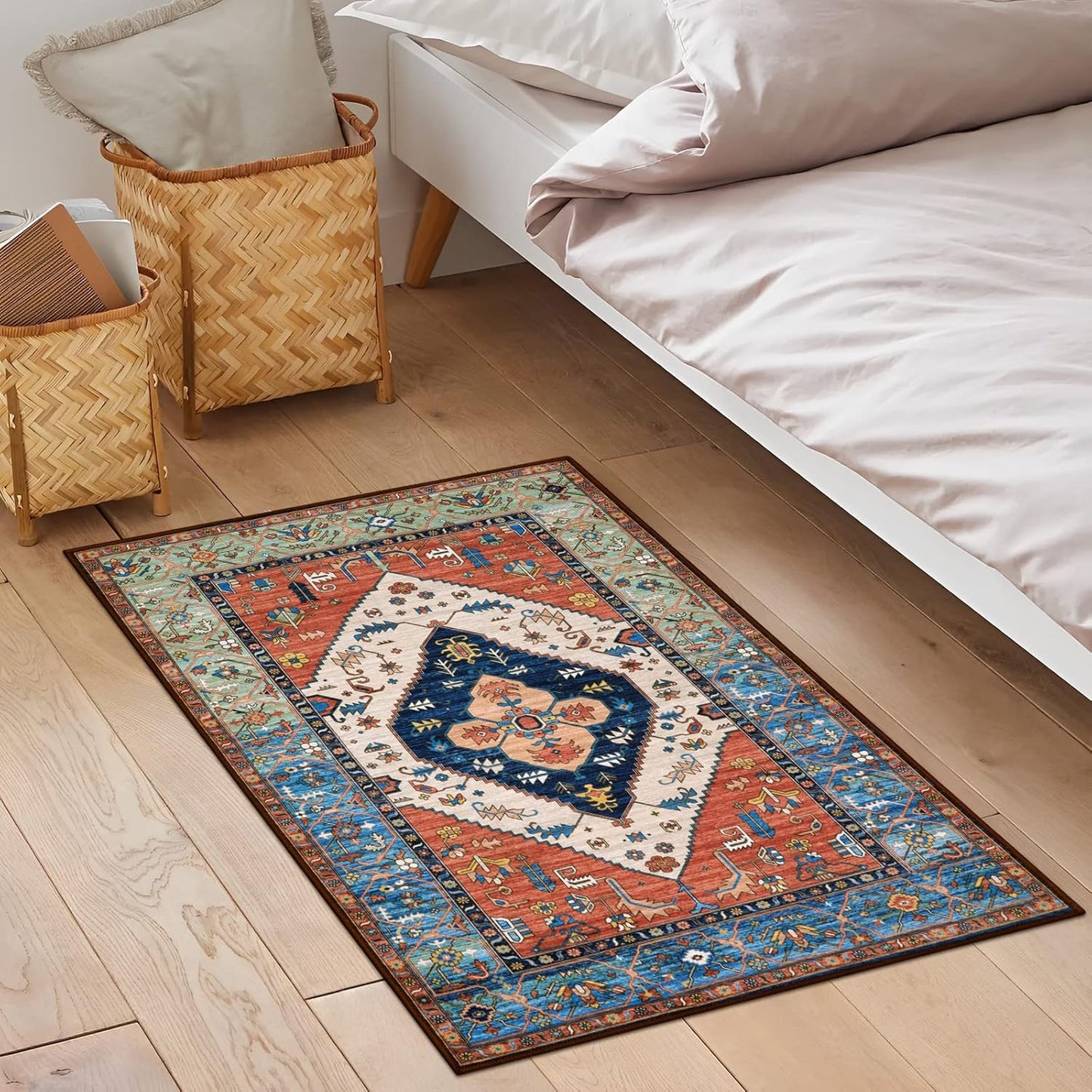 Lahome Boho 2x3 Washable Kitchen Rugs, Throw Non-Slip Backing Small Door Rug for Entryway Low-Profile Inside Door Mats, Oriental Indoor Doormat Carpet for Entrance Bathroom Laundry Living Room, Rust