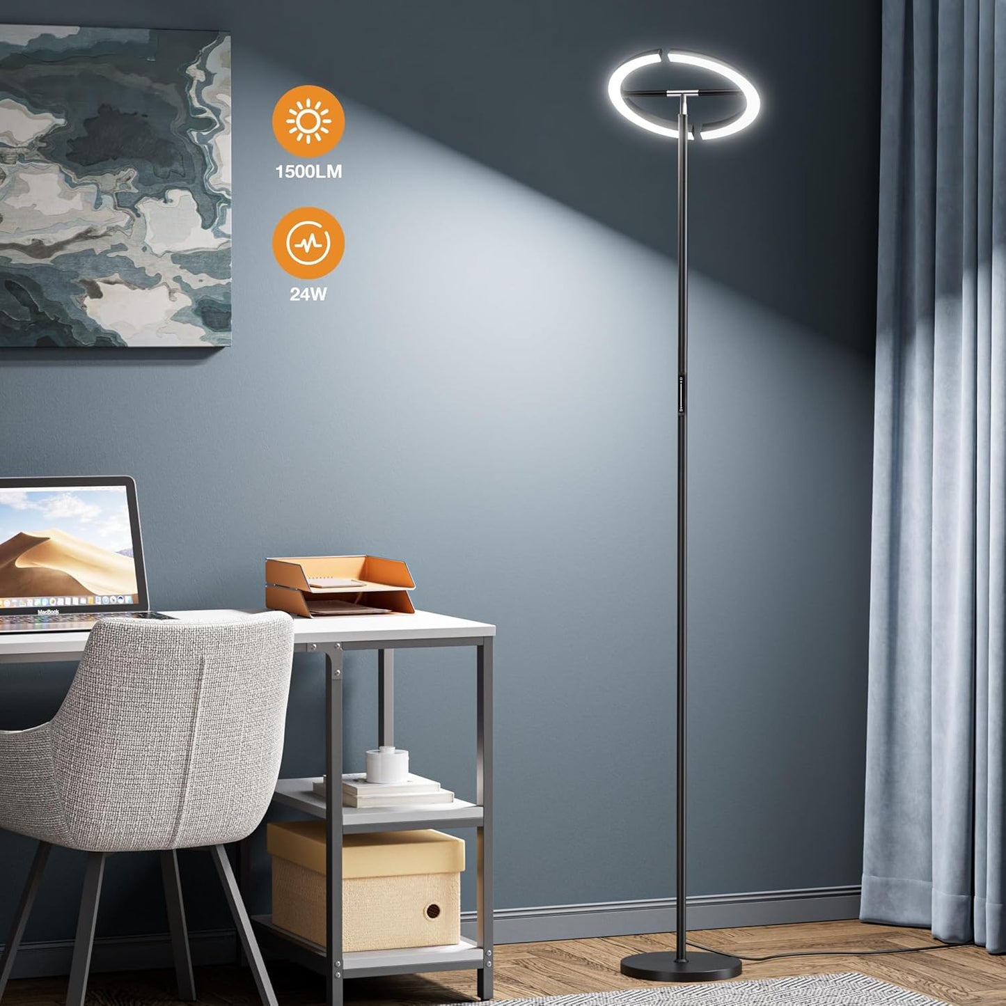 Floor Lamps for Living Room, 40W/2400LM Rotatable LED Floor Lamp with Touch & Remote Control, 70" Tall Standing Lamp Stepless Dimmable, Modern Torchiere Corner Lamp for Bedroom, Office