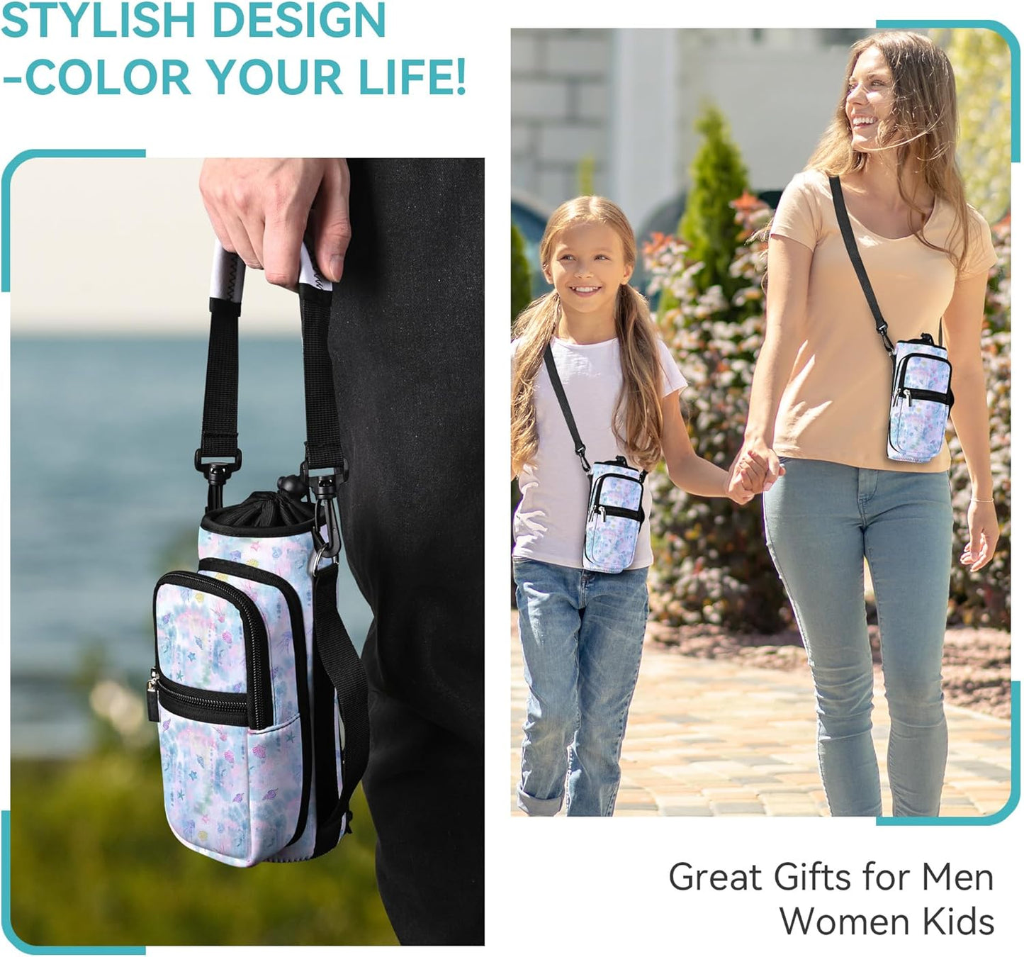 AUPET Water Bottle Sling Bag Sleeve Holder Carrier 25/32/40/64 oz,Insulated Crossbody Water Bottle Case Cover with Strap and Pockets for Men/Women Walking Hiking