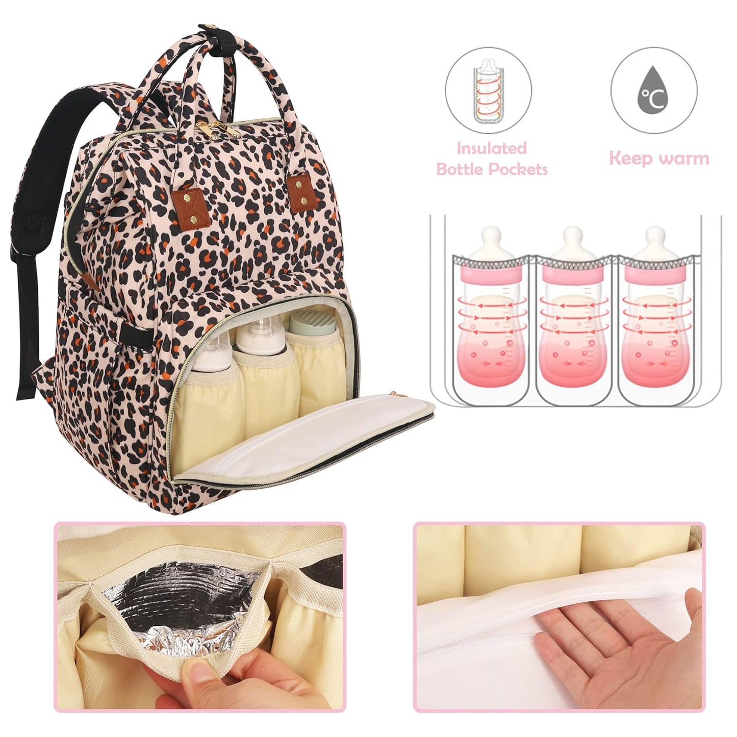 Diaper Bag Backpack Multifunction Maternity Diaper Bag for Baby Girls & Boys Large Capacity Travel Nappy Bags Leopard Print