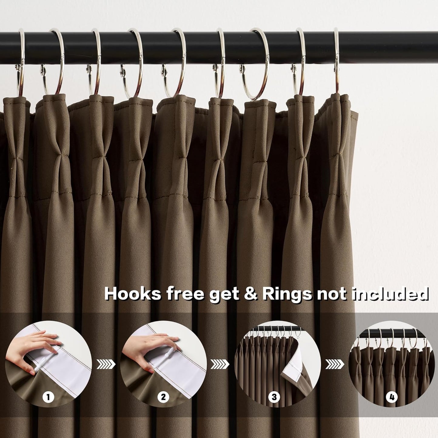 Brown Blackout Curtains 132 Inches Long 11 feet Tall, Extra Long Pinch Pleats Living Room Curtains Thermal Pleated Curtains Panels Drapery for Home, Hotel, Office, 40" W x 132" L, Set of 2