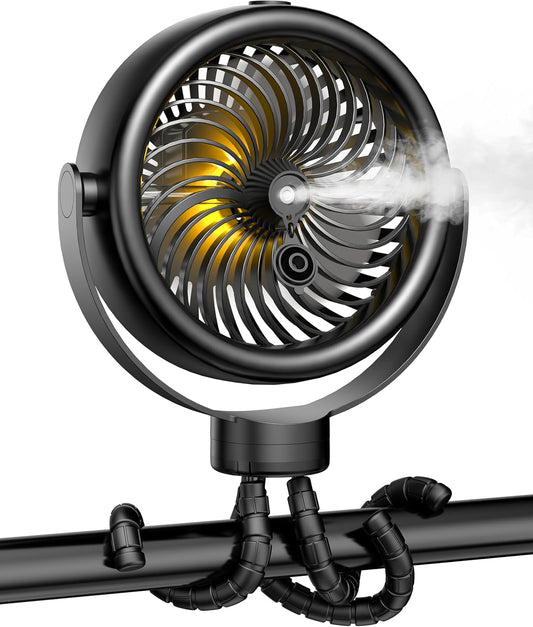 TYZU Portable 7 Inch Misting Fan with Flexible Tripod, 4 Speeds and Timer, Personal Handheld Fan for Baby, Office, Travel, Treadmill, Outdoors