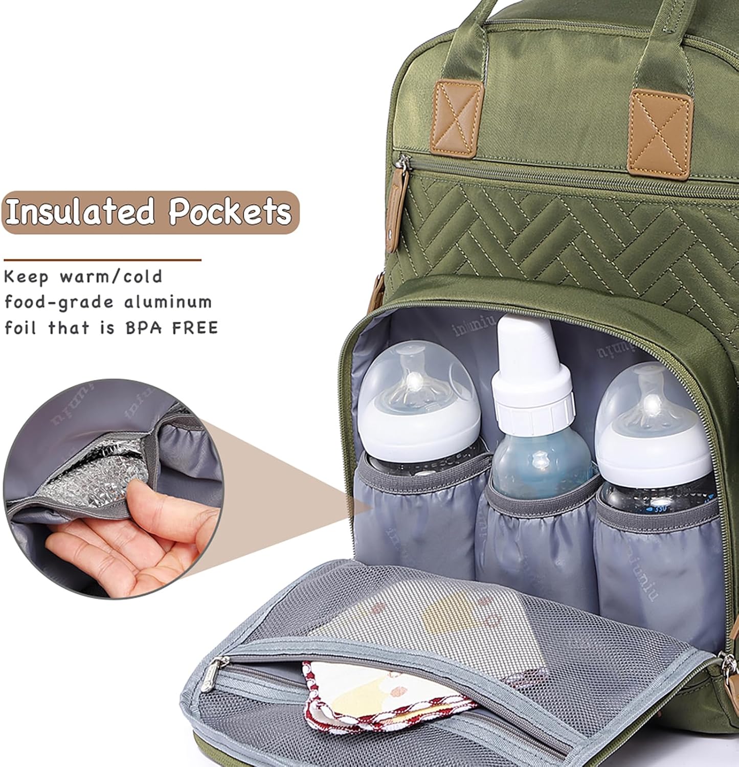 iniuniu Diaper Bag Backpack, 4 in 1 kit Large Unisex Baby Bags for Boys Girls, Waterproof Travel Back Pack with Diaper Pouch