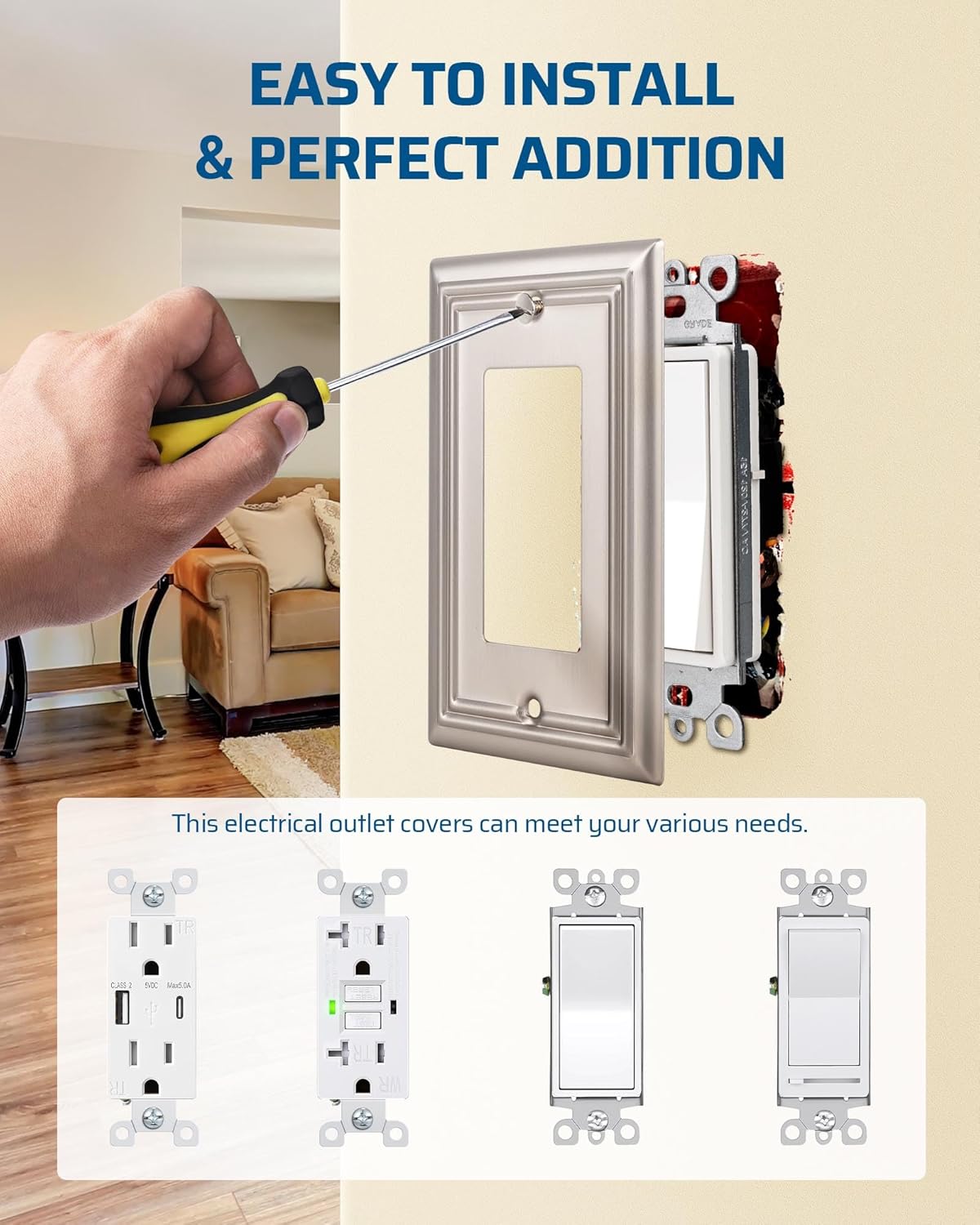DEWENWILS Single Toggle Wall Plates, Brushed Nickel Metal Light Switch Cover Plates, 4.92" x 3.14" Outlet Wall Plates, Switch Plate Covers for Home Decor, 2 Pack