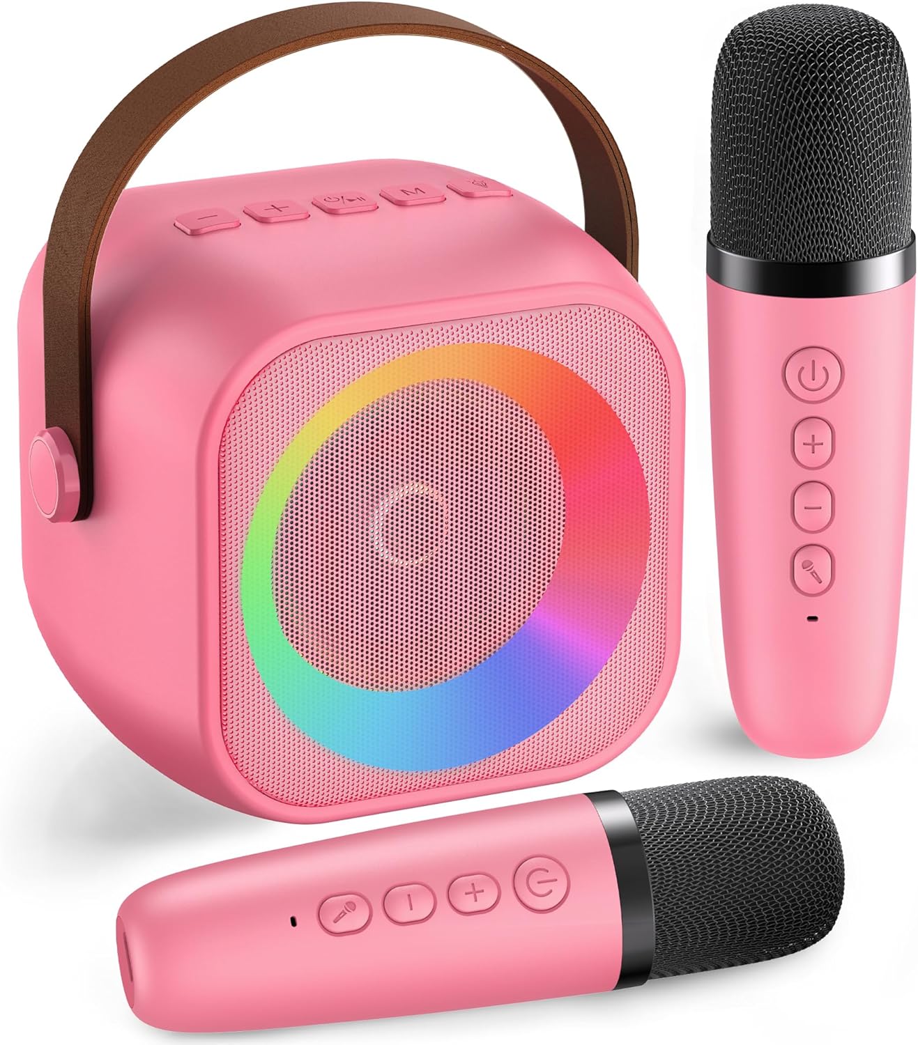 Mini Karaoke Machine with 2 Wireless Microphones for Kids Adults,Portable Bluetooth Karaoke Speaker with Party Lights,Christmas Birthday Gifts for Girls Ages 4, 5, 6,7, 8, 9, 10,12+ Family Home Party