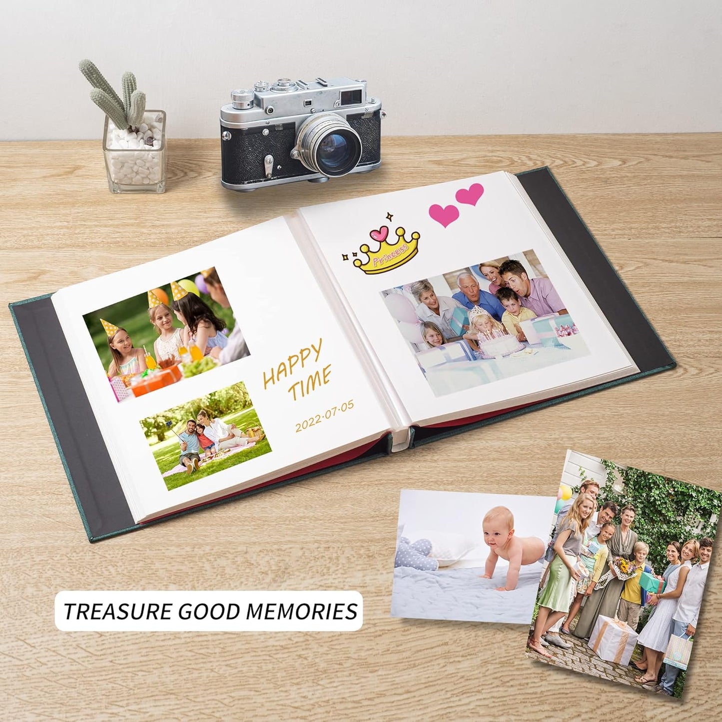 Photo Album Self Adhesive Scrapbook Album for 4×6 Pictures DIY Magnetic Linen Cover Album 30 Blank Pages Great Gift for Family, Wedding, Birthday, Christmas, Anniversary(Dark Green)