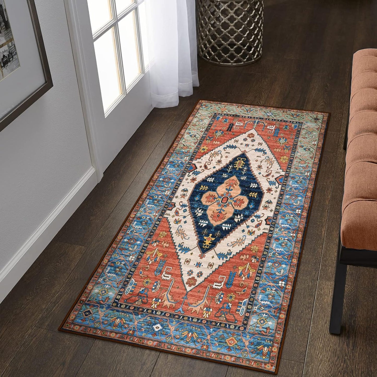 Lahome Boho Runner Rugs for Hallway - 2x4 Bathroom Area Rugs Non-Slip Small Throw Kitchen Rug Low-Pile Rugs for Entryway Laundry Room Rug Oriental Distressed Indoor Carpert Runner for Entrance BathRug