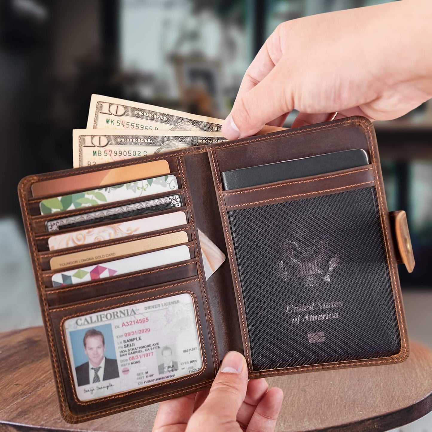 Polare Luxury RFID Blocking Leather Passport Holder Travel Wallet For Men and Women (Dark Brown(Snap Version))