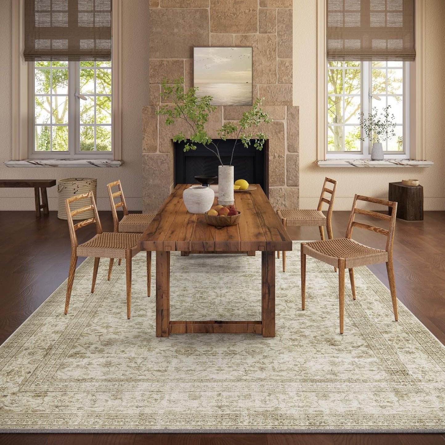 Machine Washable Rugs for Living Room: 8x10 Area Rugs for Bedroom Boho Vintage Rugs Stain Resistant Non Slip Low Pile Soft Lightweight Carpet for Kitchen Dining Room Farmhouse Nursery Kids Room