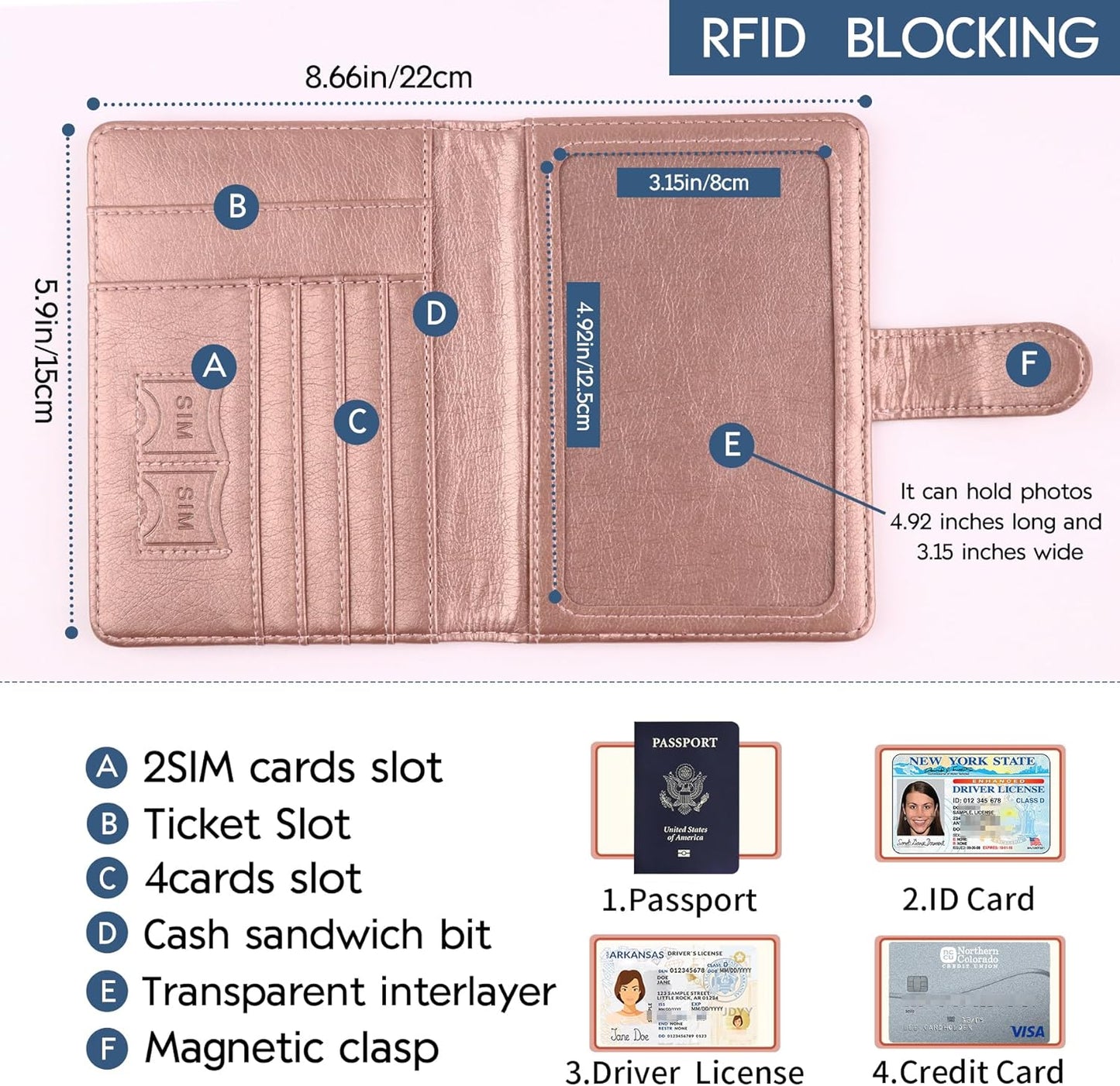 Passport Holder and Card Slot Combo RFID Blocking Leather Family Travel Passport Wallet Travel Accessories for Men Women US Passport Cover Protector (Travel pink)