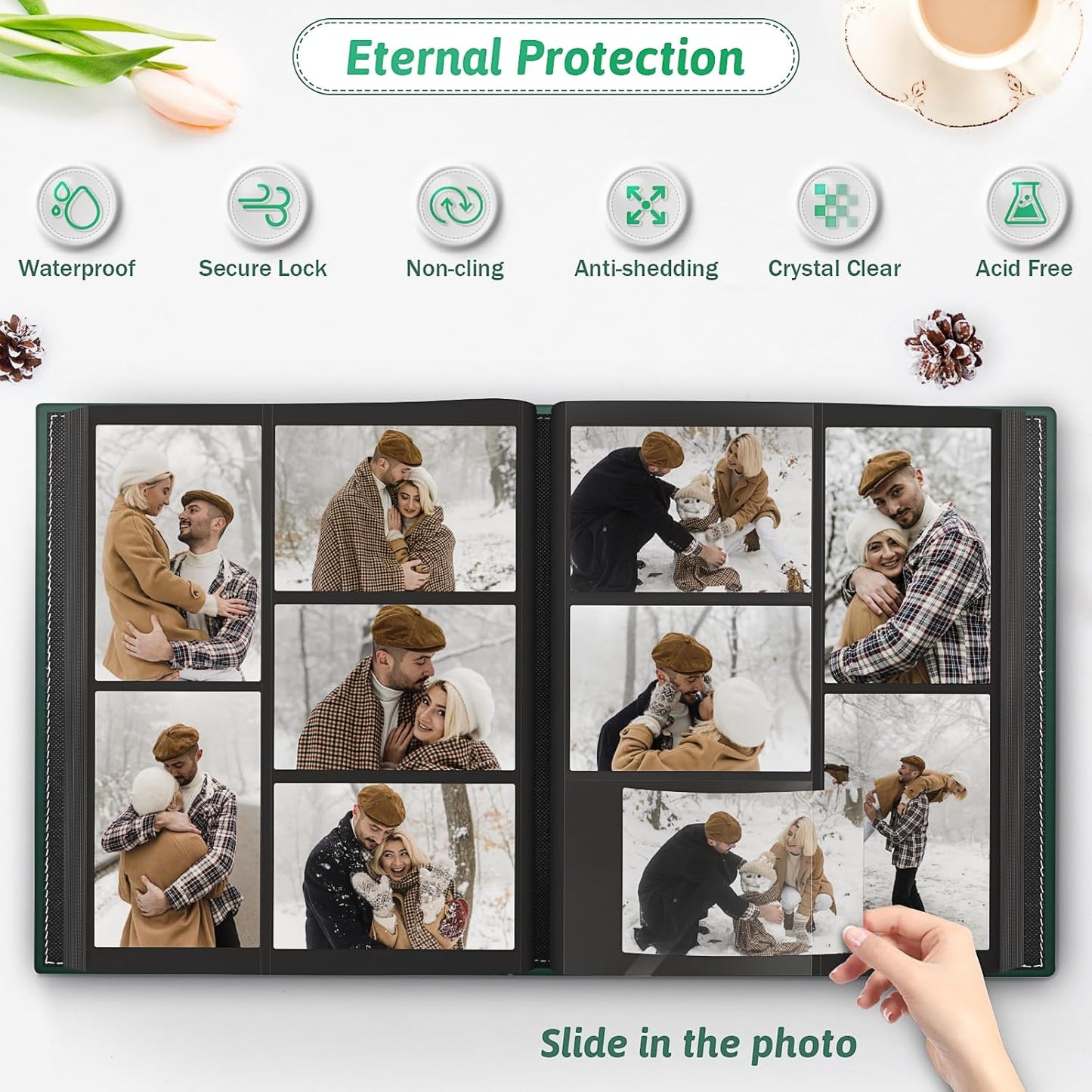 Popotop Photo Album 4x6 800 Pockets with Leather Hardcover Cover, Large Photo Album Binder Book with 80Pcs Pages for Family Travel Wedding Baby Gifts