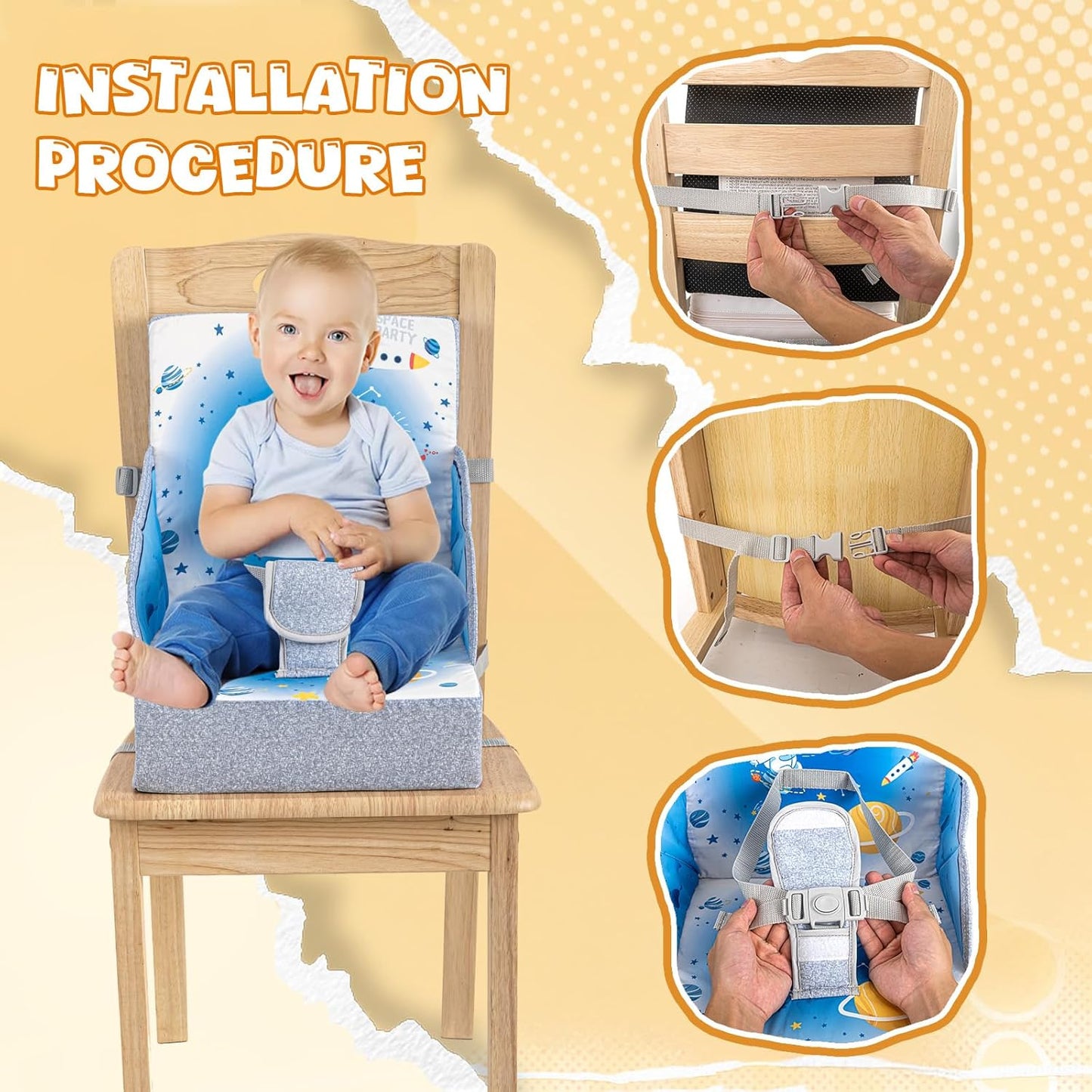 Toddler Booster Seat, Portable Baby Booster for Dining Table, Travel Toddler Chair with Adjustable Straps, Lightweight, Compact Design, Easy to Clean (Blue)