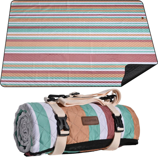 Waterproof Picnic Blanket 80" x 80" in Portable with Carry Strap for Beach Mat or Family Outdoor Camping Party, Park Blanket for Grass Park, Hiking, Travel, Concerts (Orange&Brown, 80" x 80")