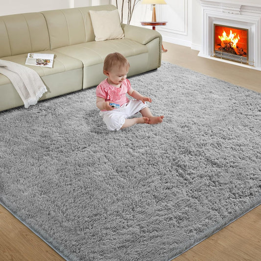 Ultra Soft Rug for Living Room, 5X8 Fluffy Shag Area Rug for Bedroom, Modern Shaggy Carpet Fuzzy Rug for Teens Dorm Nursery Home Decor Aesthetic, Upgrade Anti-Skid Durable, Light Grey
