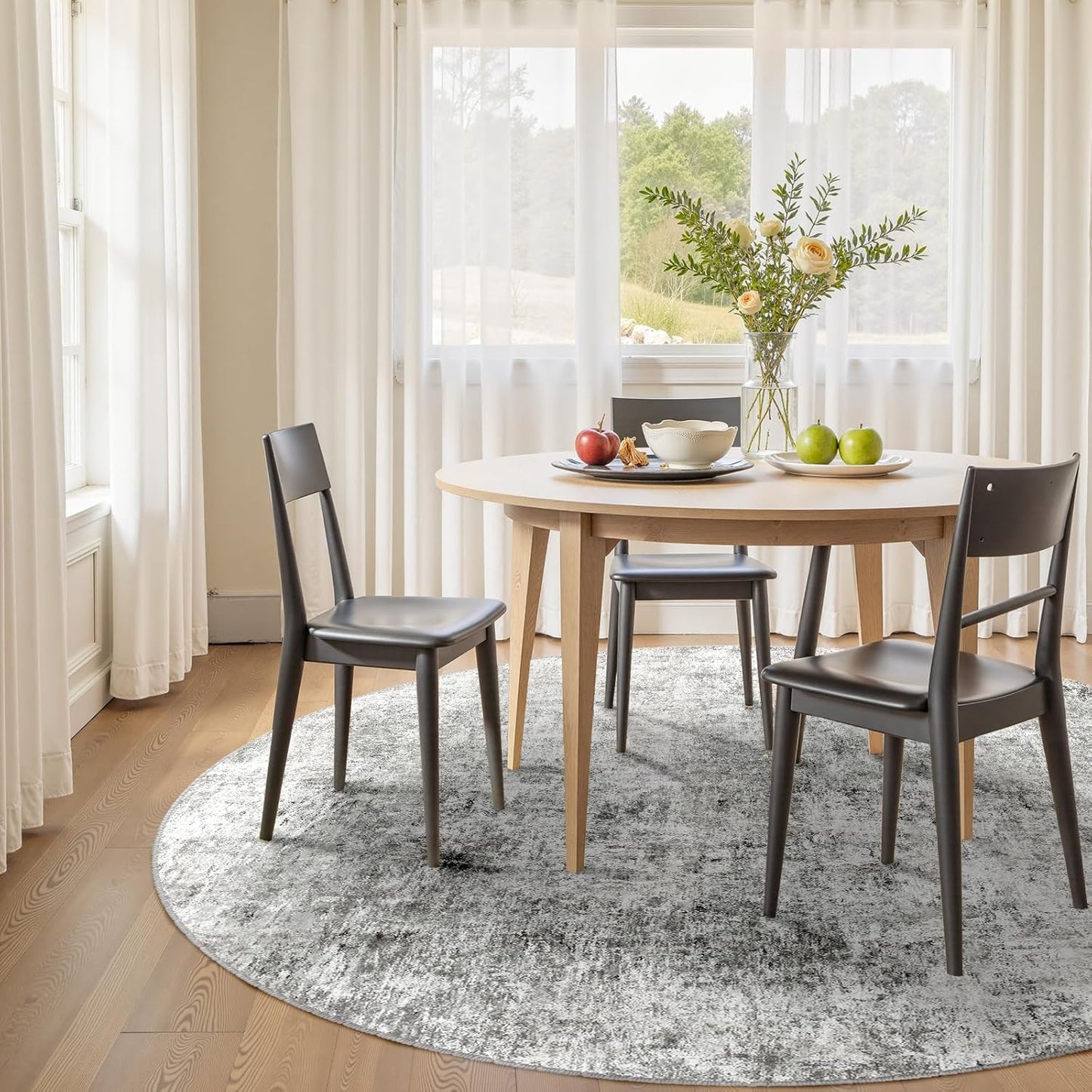 Washable Area Rugs 4ft Non-Slip Modern Abstract Soft for Living Room Entryway Bedroom Nursery, Print Pattern, Gray White Grey