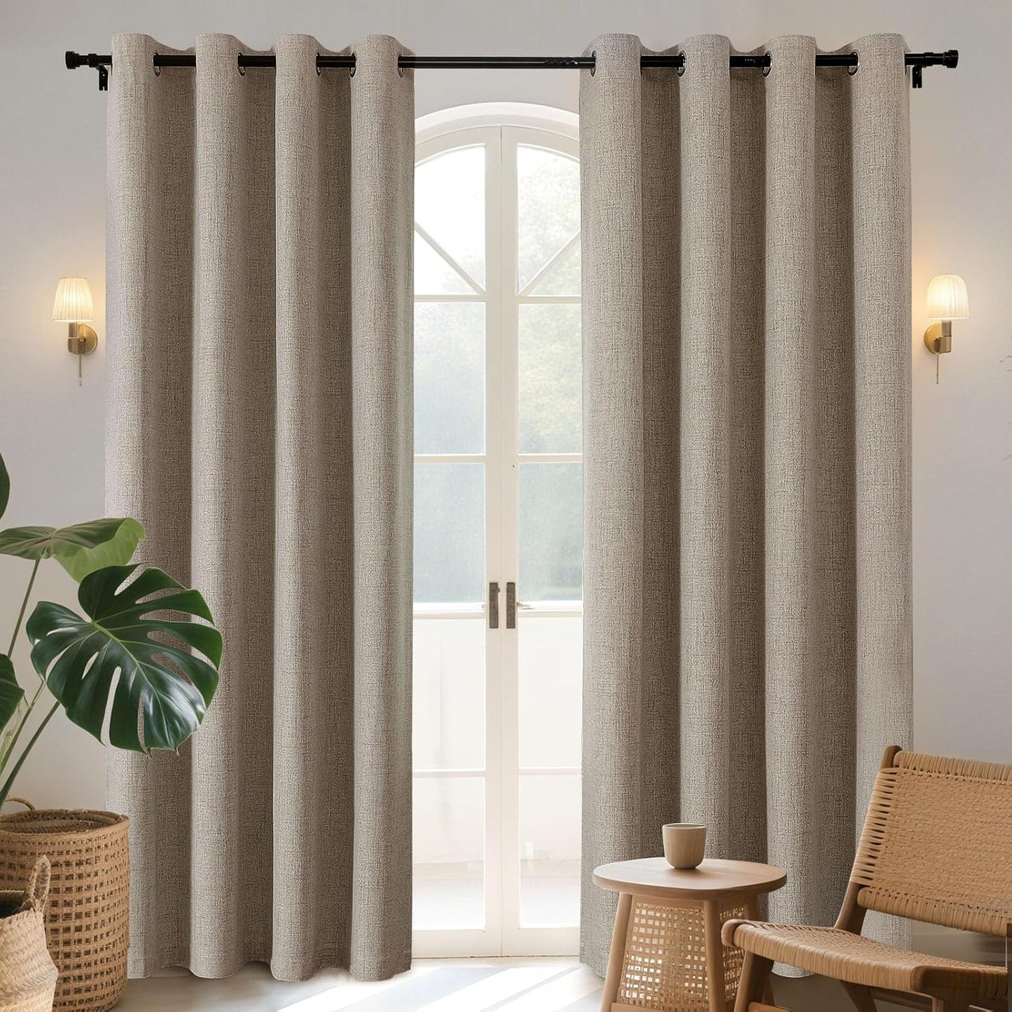 Joydeco Blackout Curtains 90 Inches Long 2 Panels Burg, Room Darkening Curtains for Bedroom, 100% Black Out Textured Thermal Drapes Privacy Protection 2 Panels Set(W52 x L90 Inch, Linen)