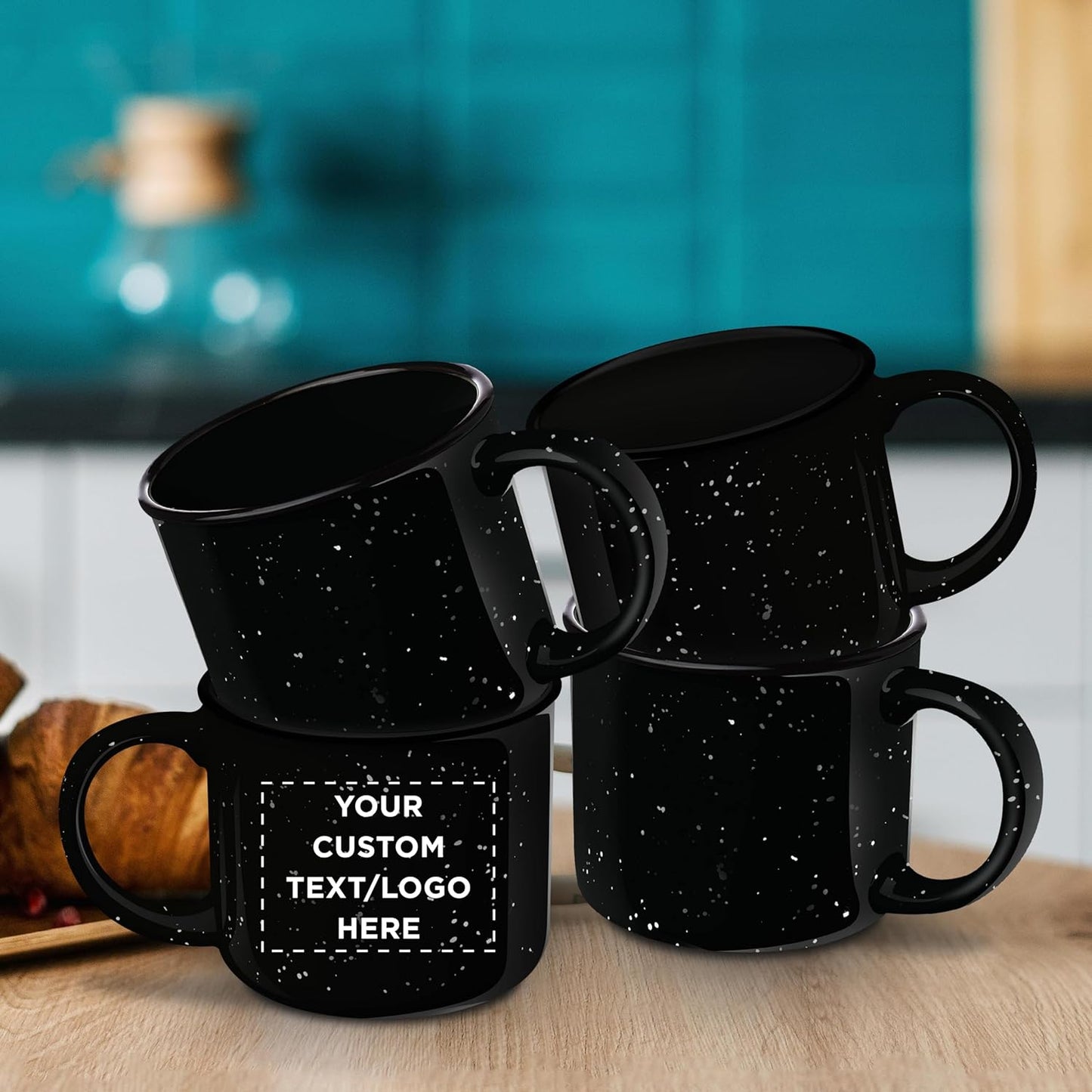 DISCOUNT PROMOS Custom Ceramic Campfire Coffee Mugs 13 oz. Set of 1, Personalized Bulk Pack - Perfect for Tea, Espresso, Cappuccino, Hot Cocoa - Black
