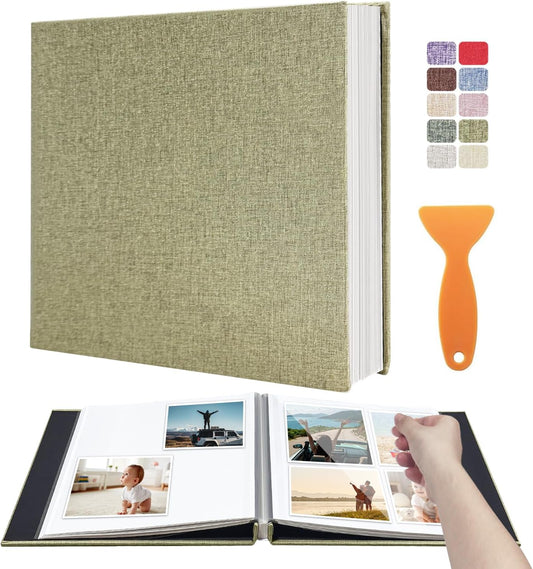 Large Photo Album Self Adhesive Scrapbook Album for 4×6 5×7 8×10 Pictures DIY Magnetic Linen Cover Album 40 Pages for Family Wedding Gifts with Metal Pen and Plastic Board