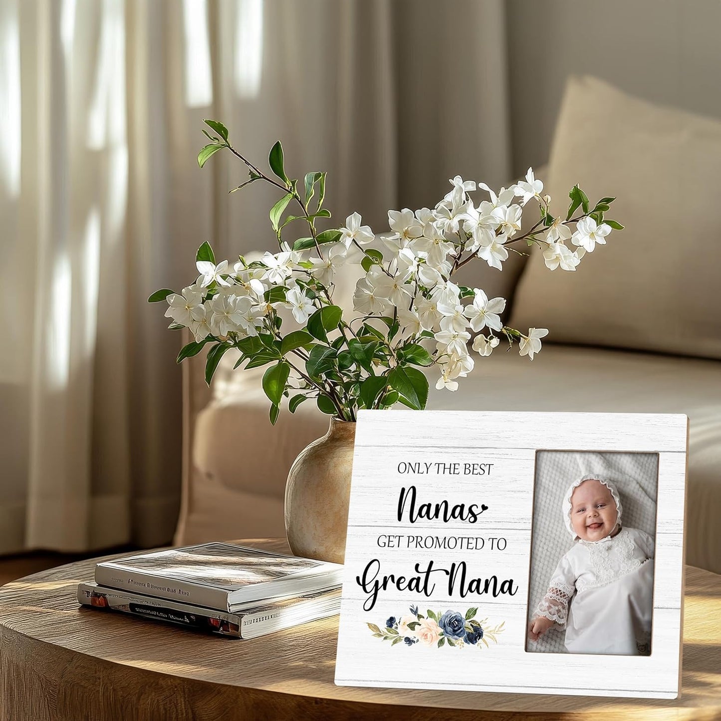 Great Nana Picture Frame - Great Nana Great Grandma Baby Announcement Gifts, Promoted to Great Nana Gifts, Only the Best Nanas Get Promoted to Great Nana Wooden Frame for Tabletop 4x6 Photo