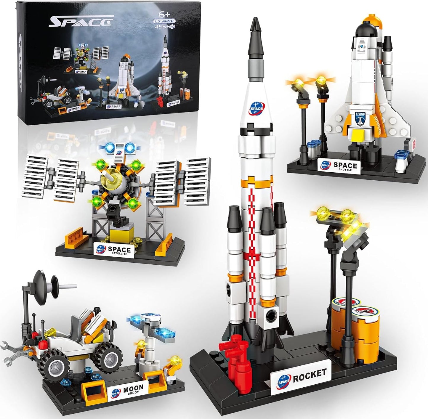 Space Exploration Shuttle Toys for Boys, STEM Aerospace Building Kit Toy with Rocket, Space Shuttle, Moon Buggy and Satellite, Best Gifts for 6, 7, 8, 9, 10+ Year Old Boys (415 PCS)